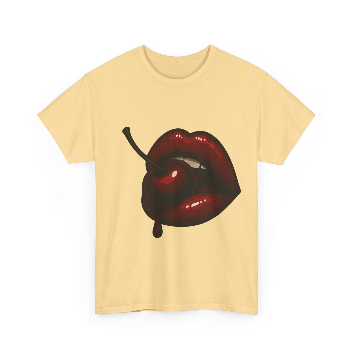 Labios de cereza seductores, diseño italiano, arte retro glam, bocado de fruta oscura