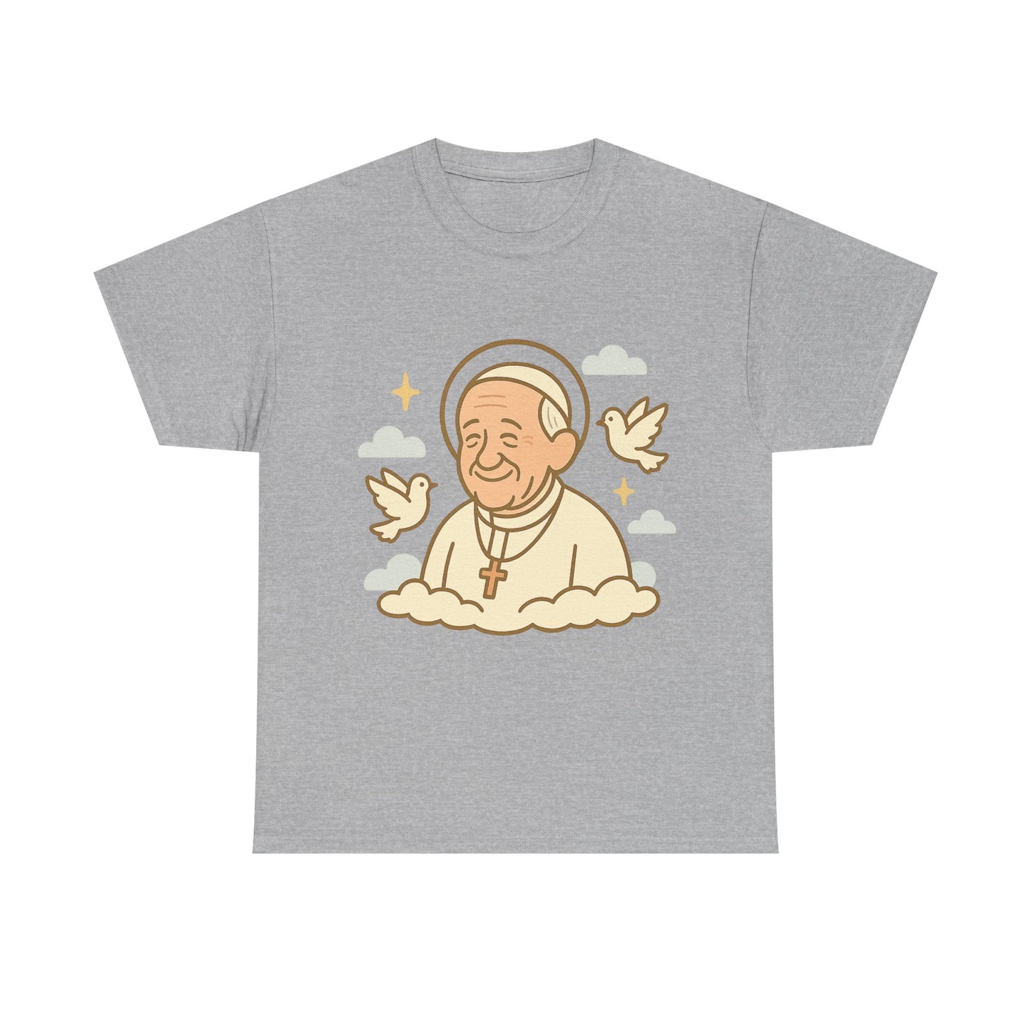 Papa Francisco espiritual con palomas | Ilustración de dibujos animados de Tributo Celestial
