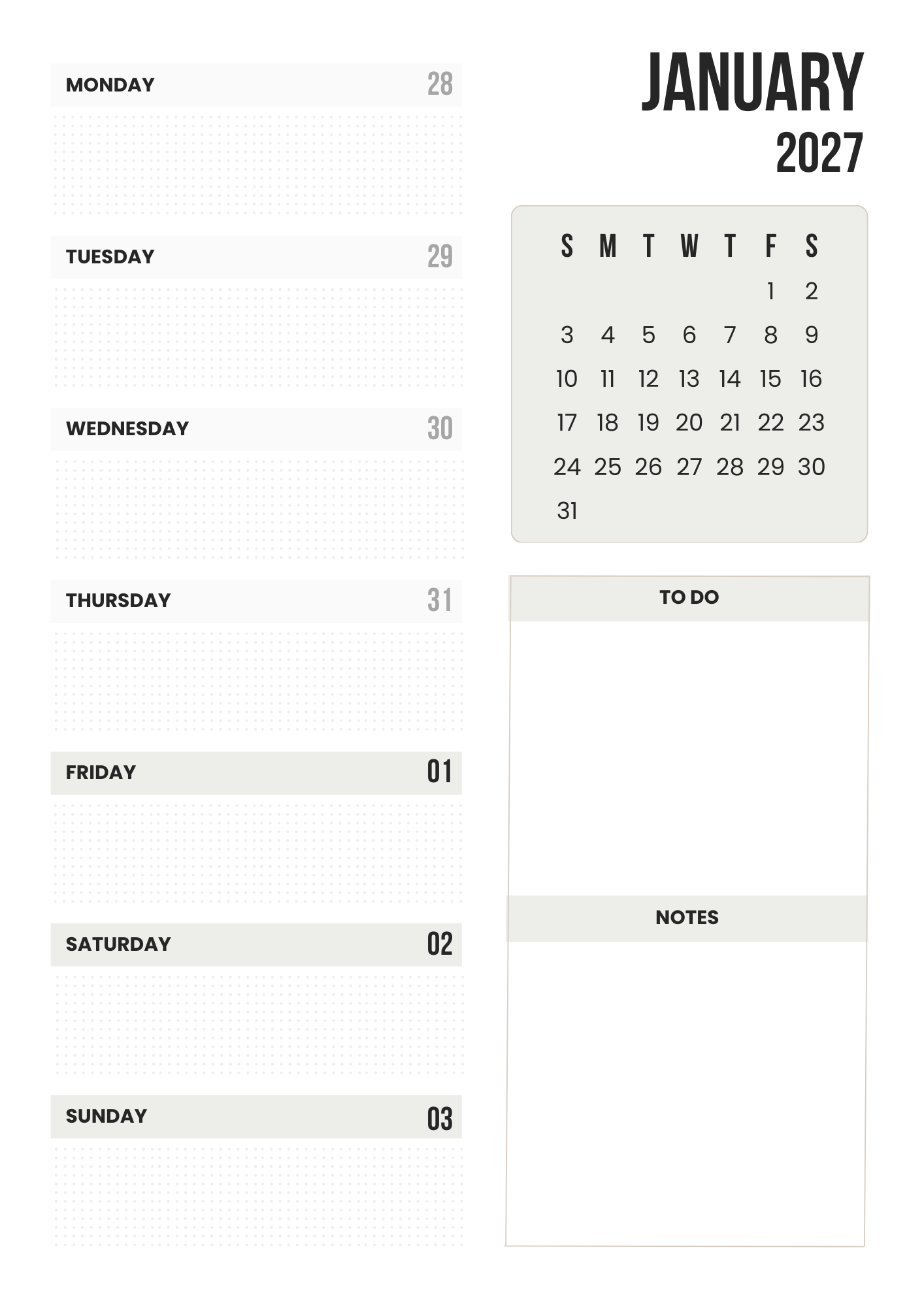 Calendario 2027 imprimible, planificador mensual, semanal y anual, tamaño carta A4, PDF