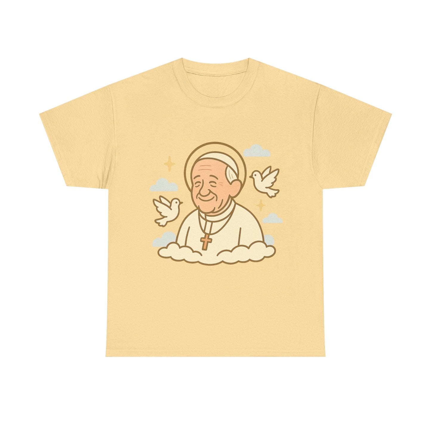 Papa Francisco espiritual con palomas | Ilustración de dibujos animados de Tributo Celestial