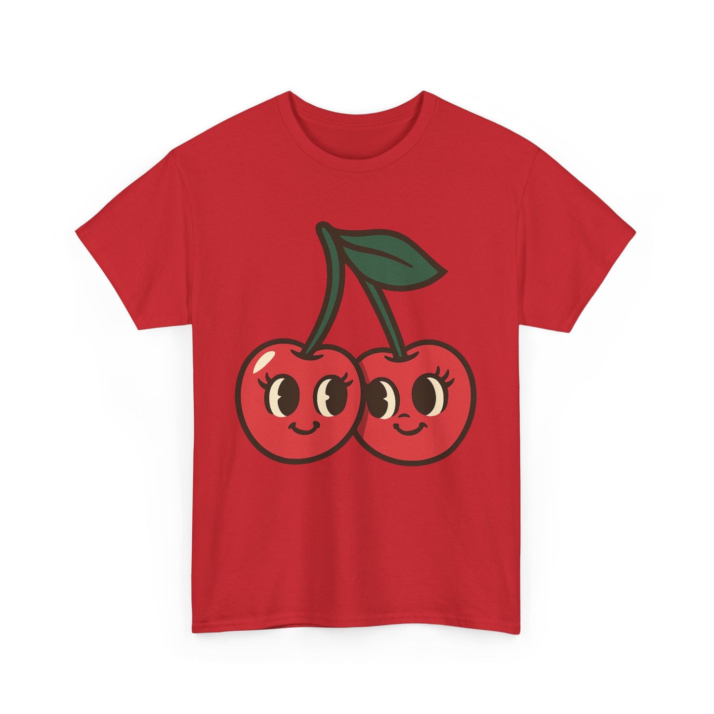 Cerezas lindas, diseño italiano, arte, estilo retro de dibujos animados, fruta con pestañas