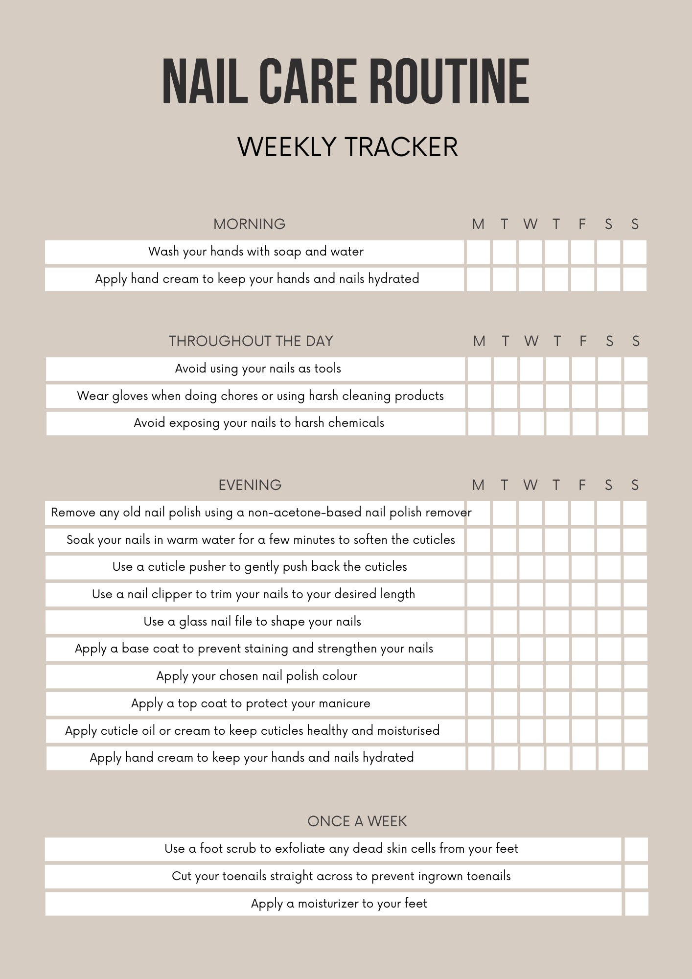 Nail Care Routine Tracker Template Canva Editable