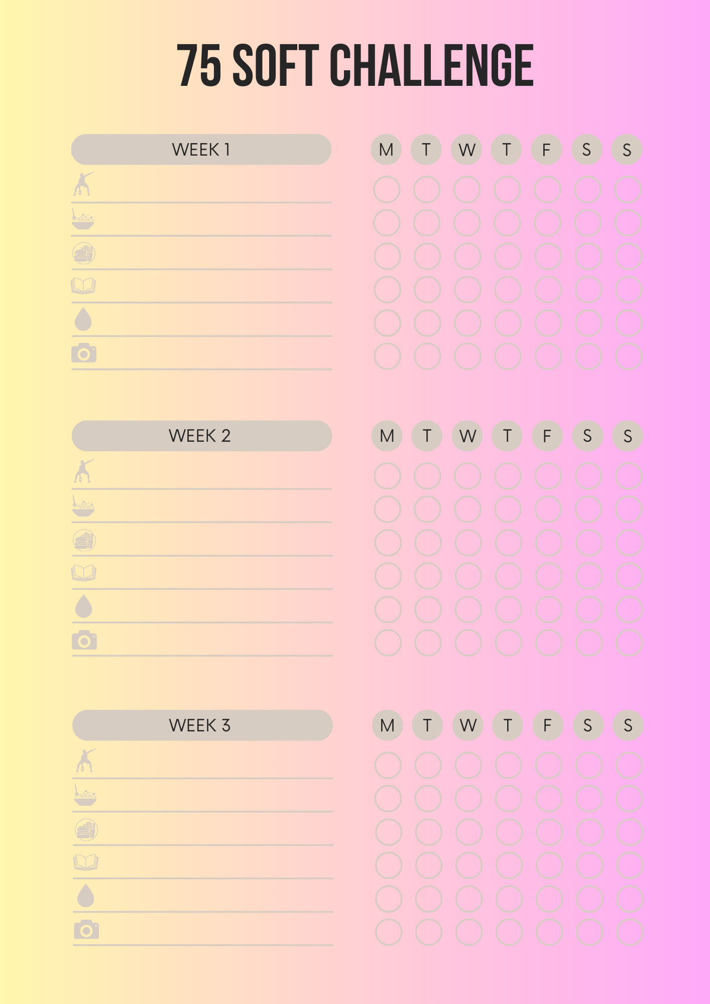 75 Soft Challenge Editable Canva Template for Health Goals Tracking