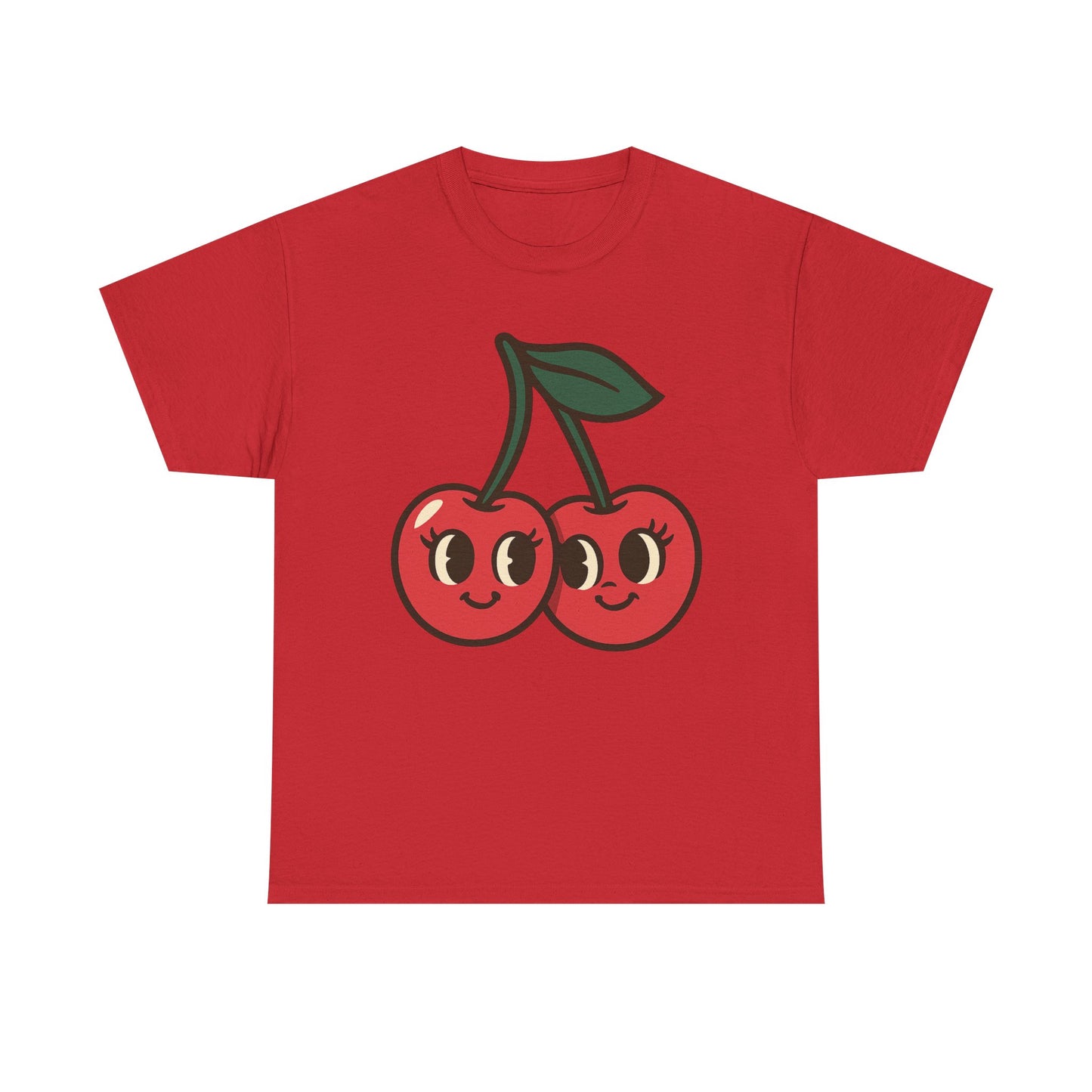 Cerezas lindas, diseño italiano, arte, estilo retro de dibujos animados, fruta con pestañas