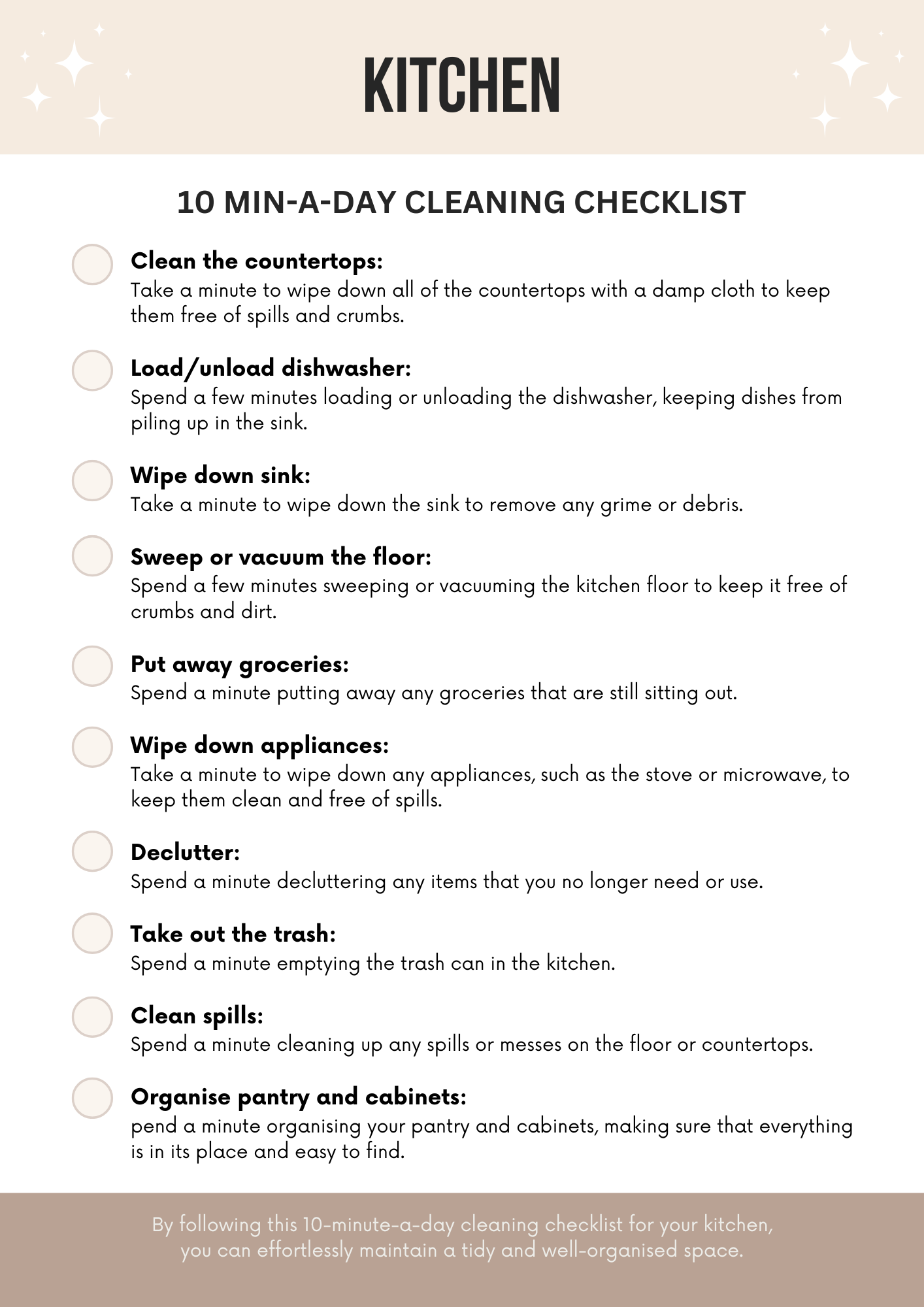10m a Day Cleaning Checklists Canva Free Editable Template