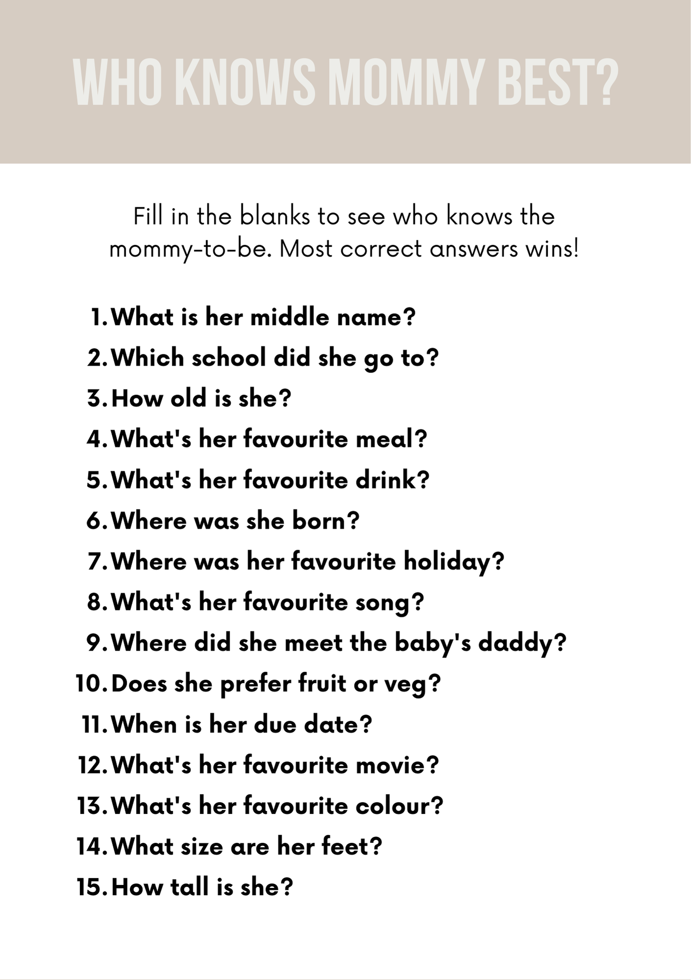 Baby Shower Games & Answers