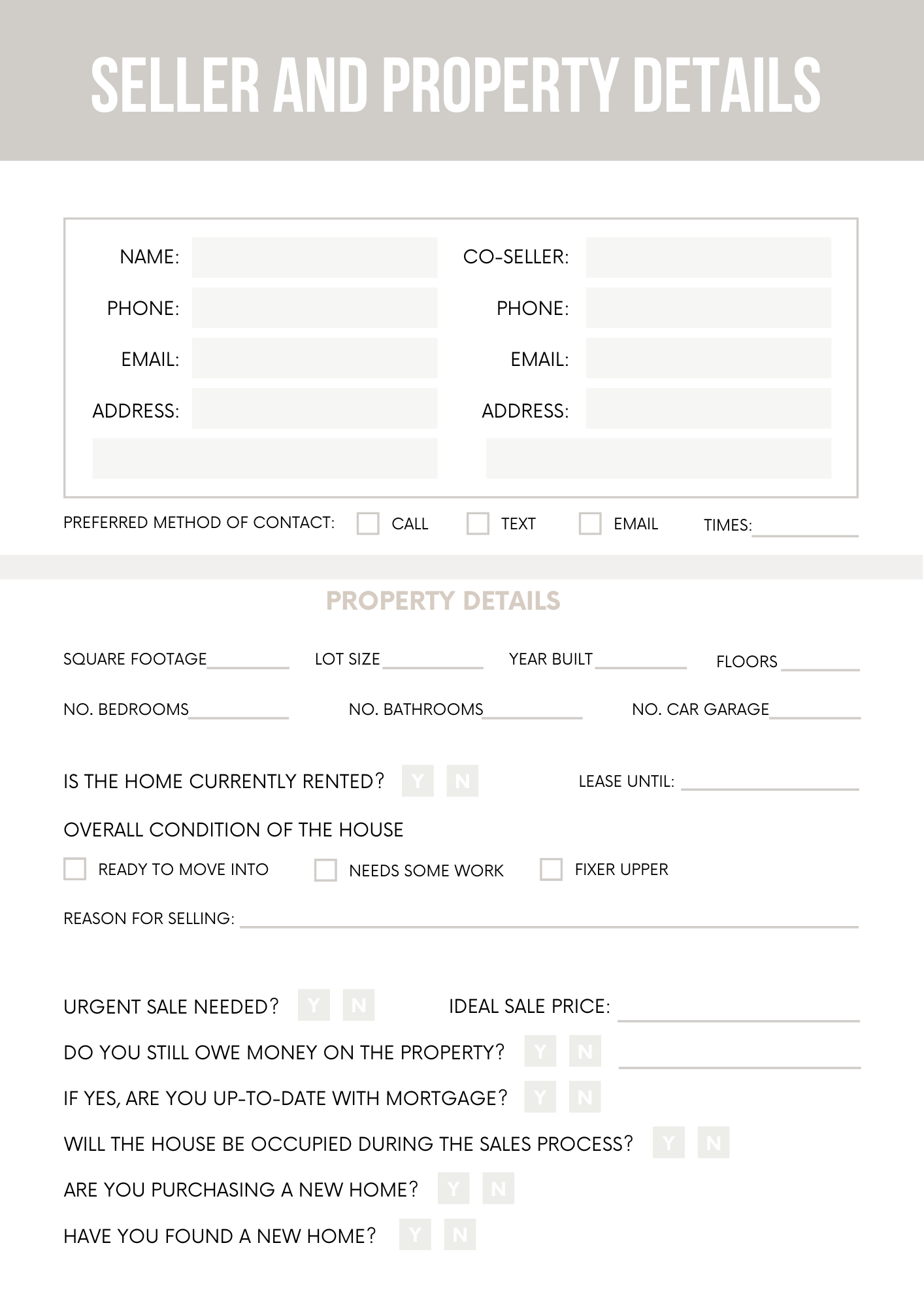 Home Seller Questionnaire Editable Canva Template for Real Estate Agents