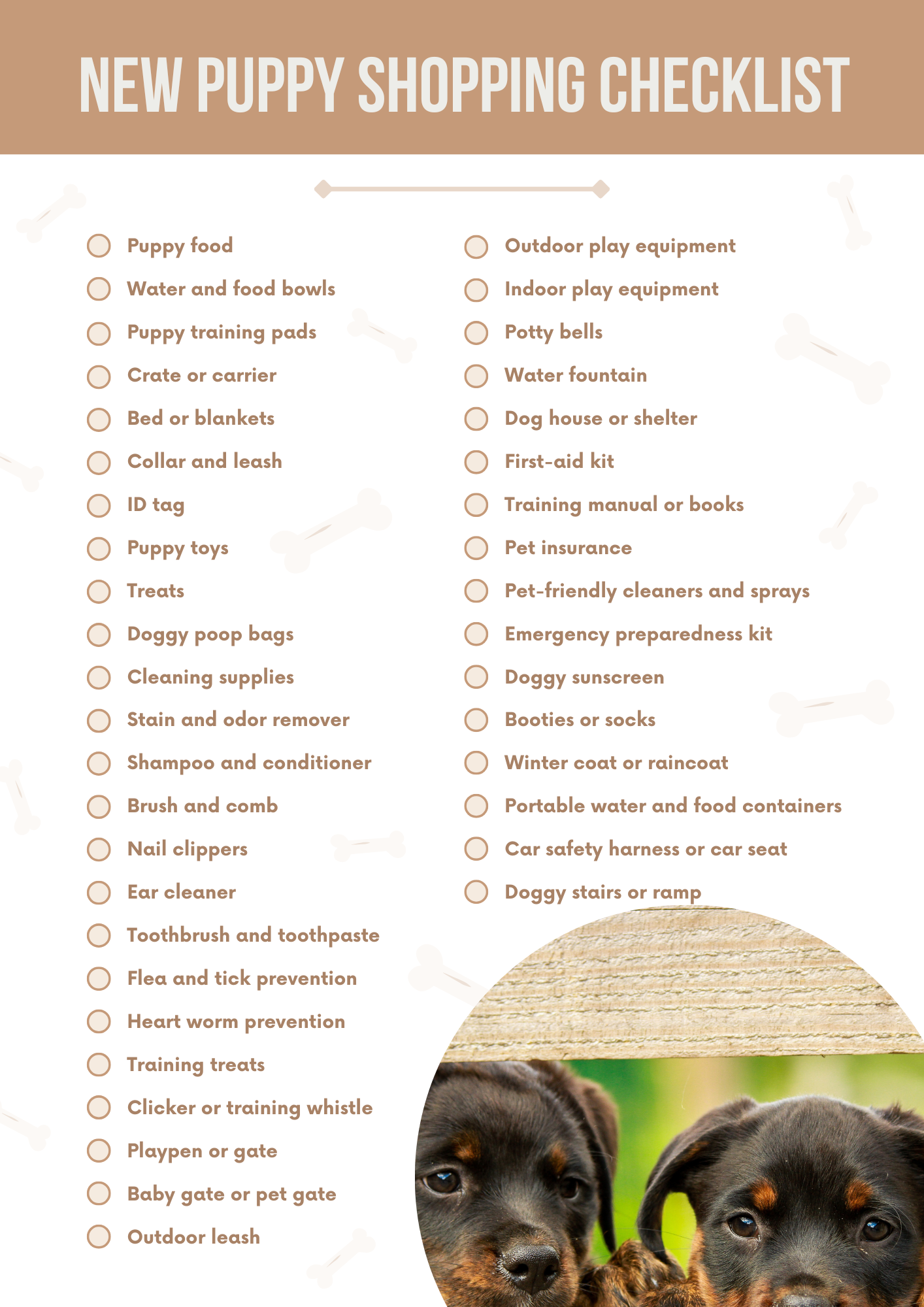 New Puppy Shopping Checklist Editable Canva Template for Pet Owners