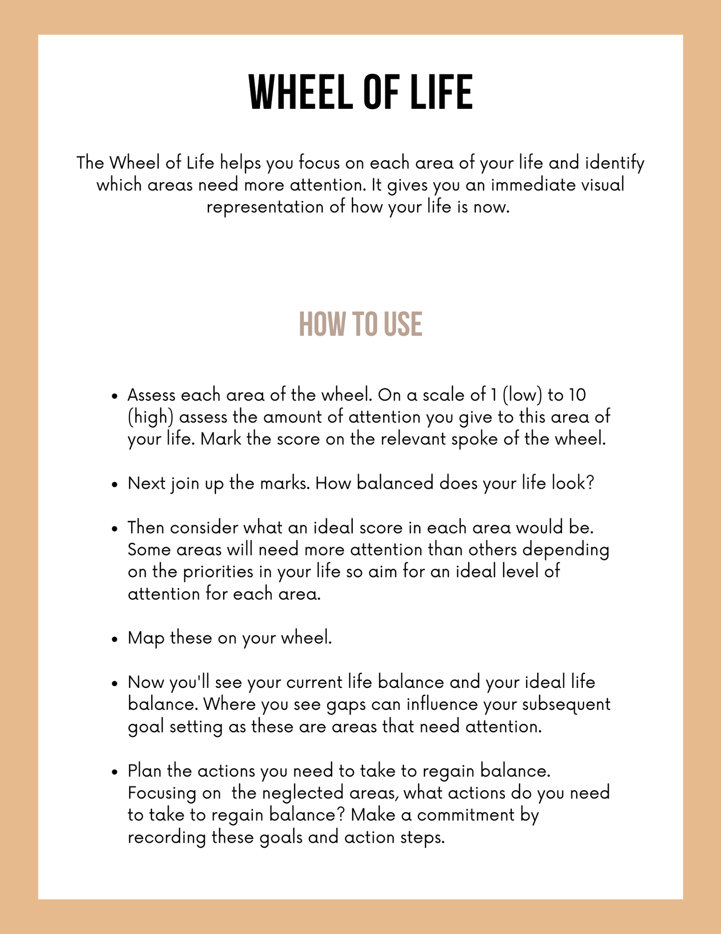 Wheel of Life Planner Printable Life Balance Worksheet & Journal
