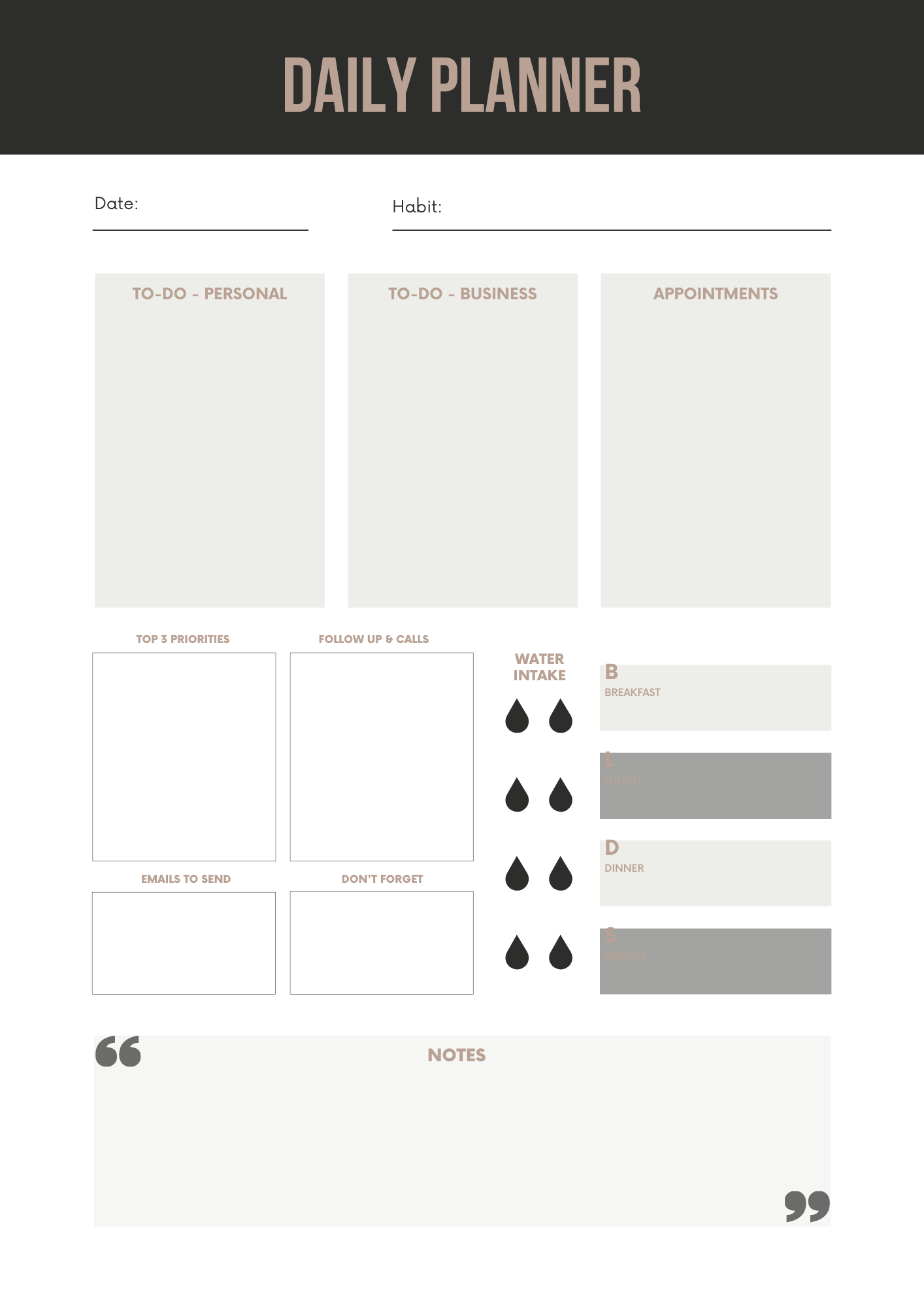 Productivity Planner Canva Free Editable Template