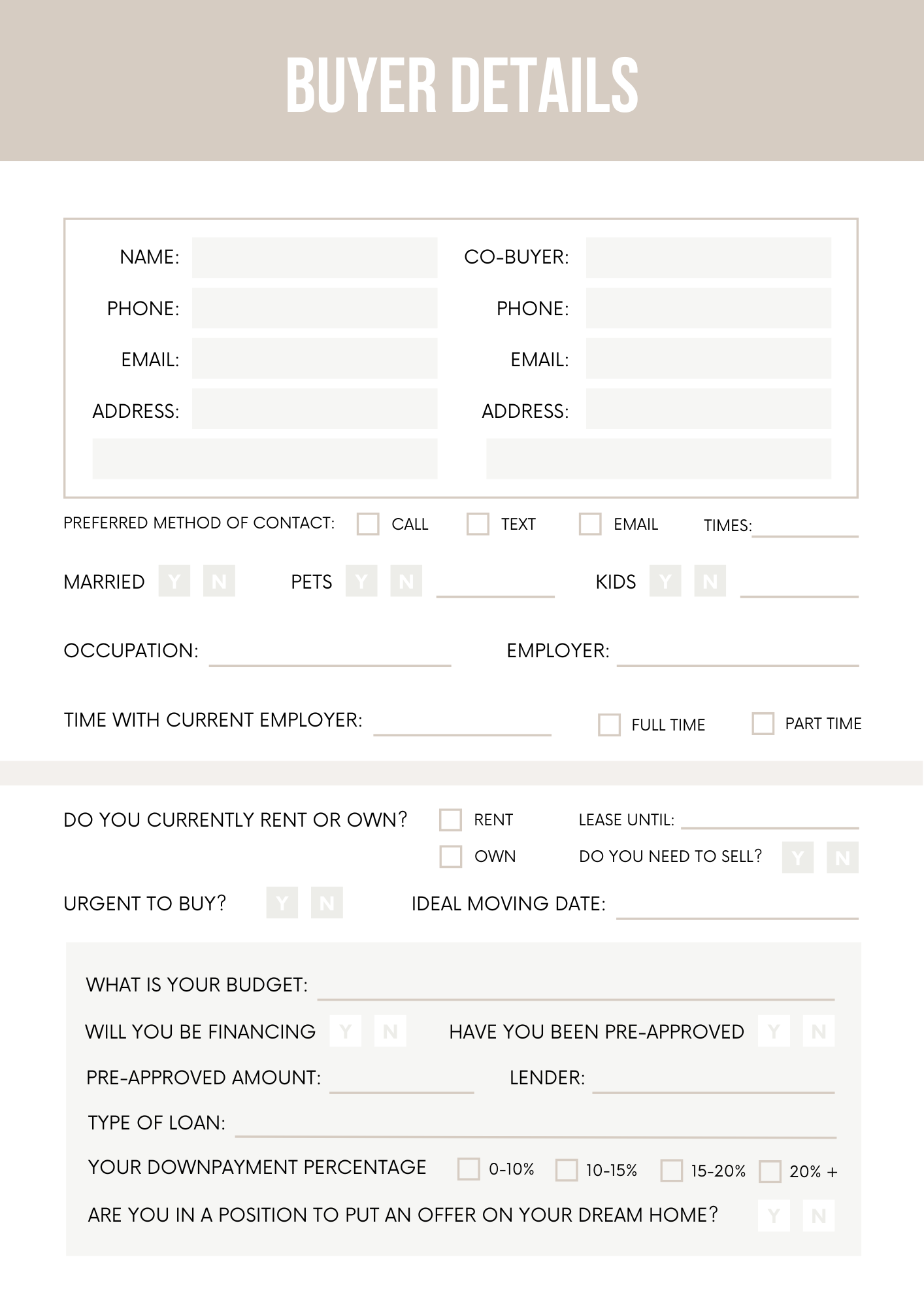 Home Buyer Questionnaire Editable Canva Template for Real Estate Agents