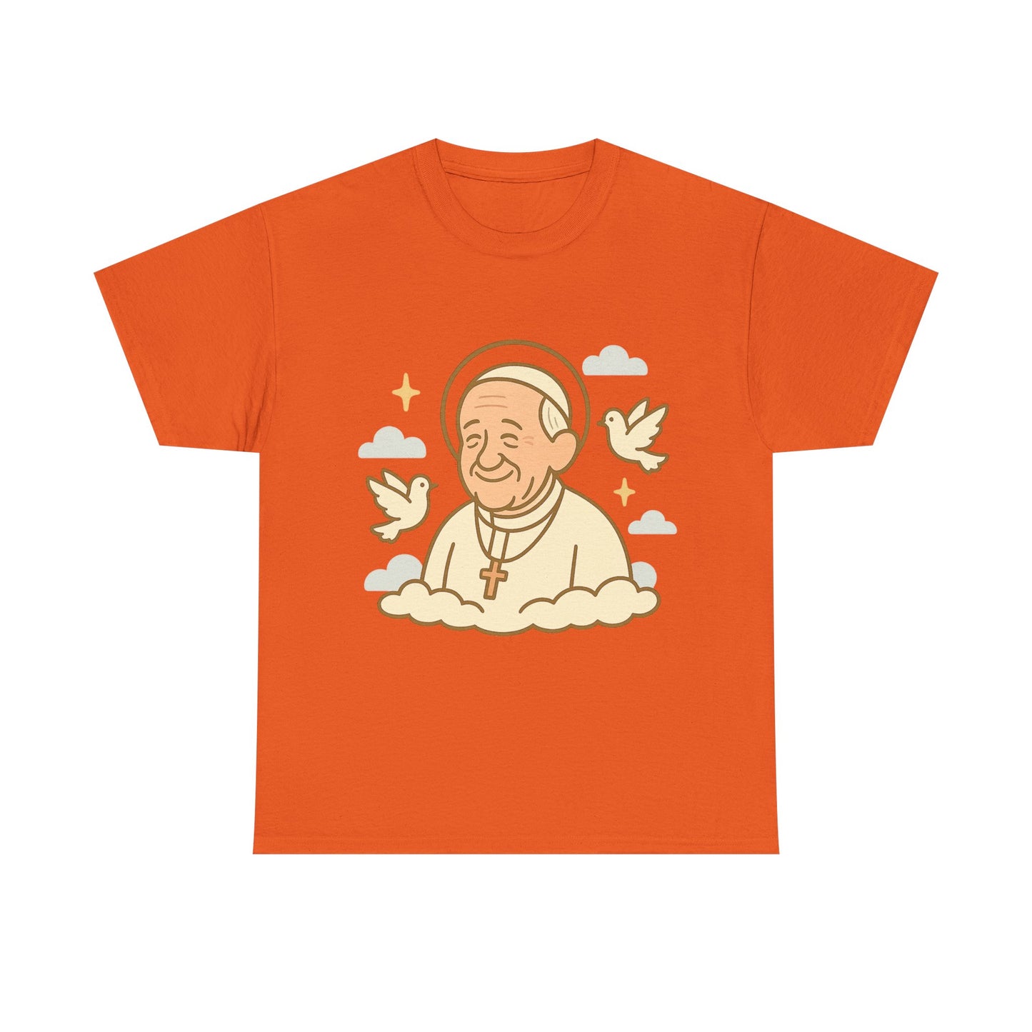 Papa Francisco espiritual con palomas | Ilustración de dibujos animados de Tributo Celestial