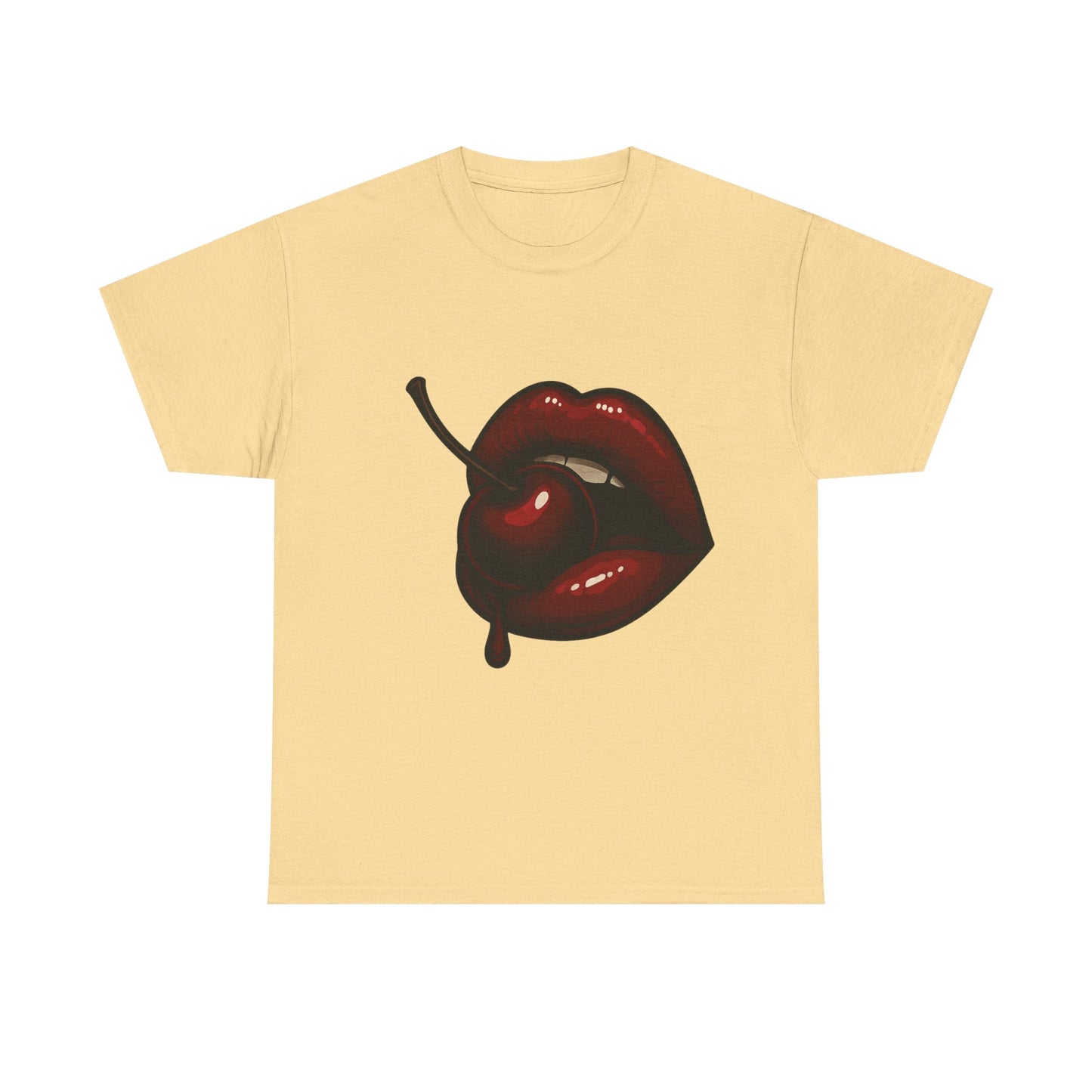 Labios de cereza seductores, diseño italiano, arte retro glam, bocado de fruta oscura