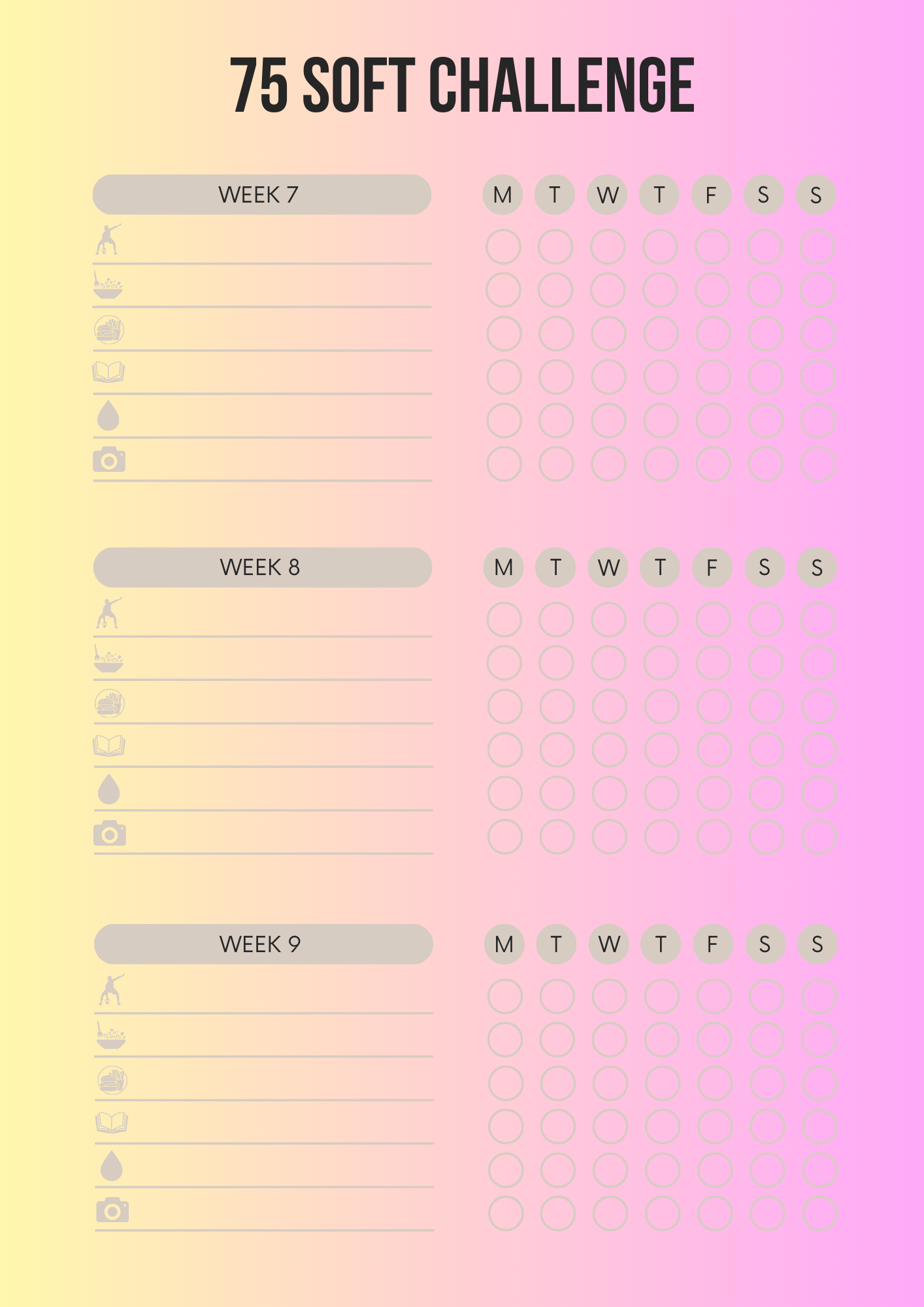 75 Soft Challenge Editable Canva Template for Health Goals Tracking