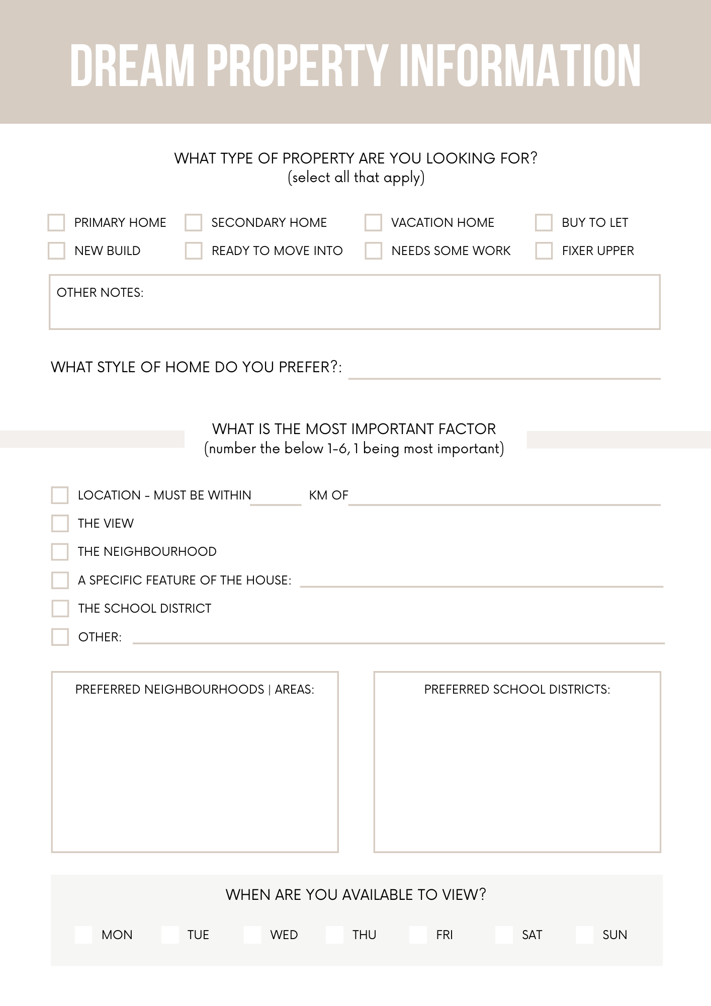 Home Buyer Questionnaire Editable Canva Template for Real Estate Agents