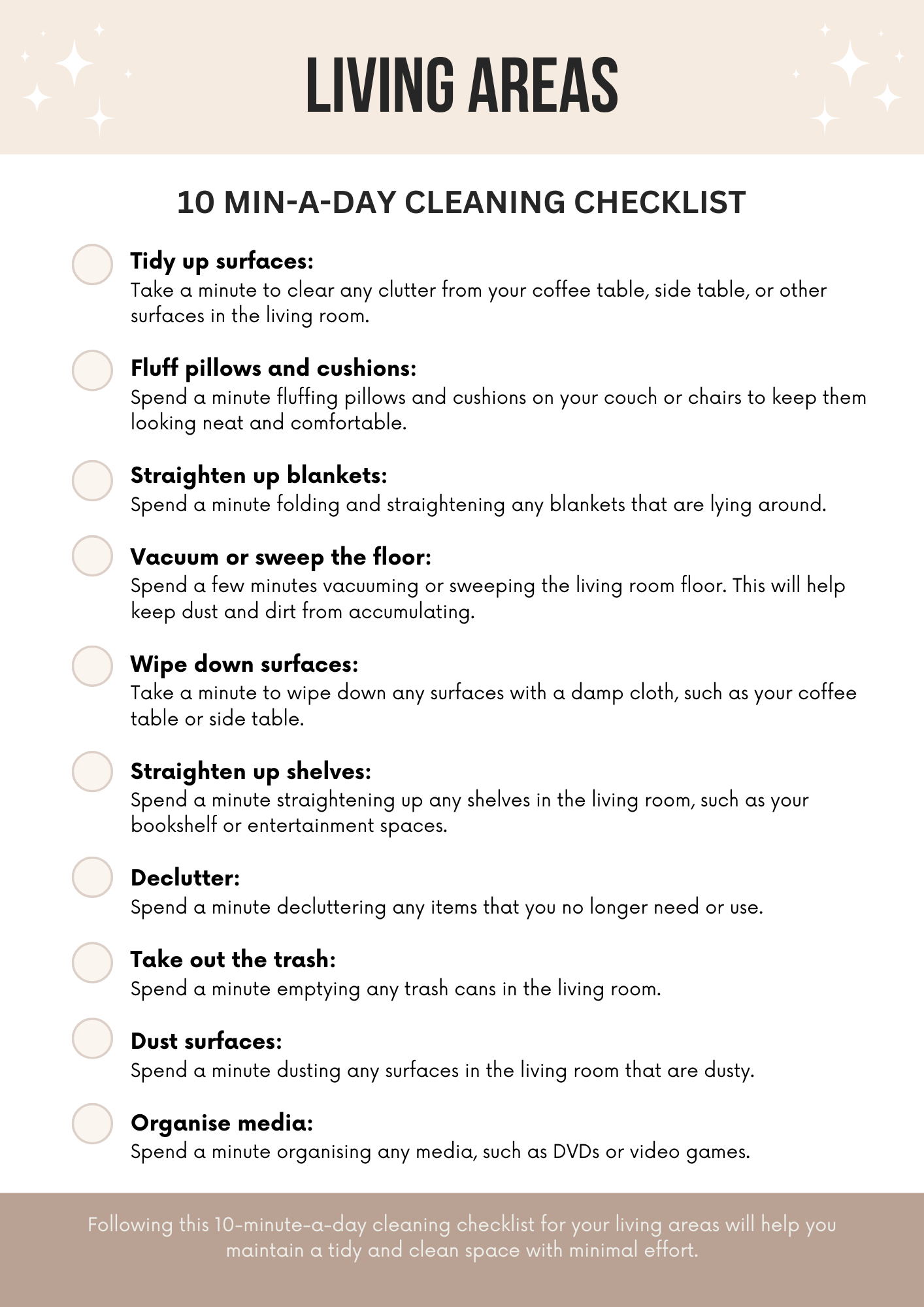 10m a Day Cleaning Checklists Canva Free Editable Template