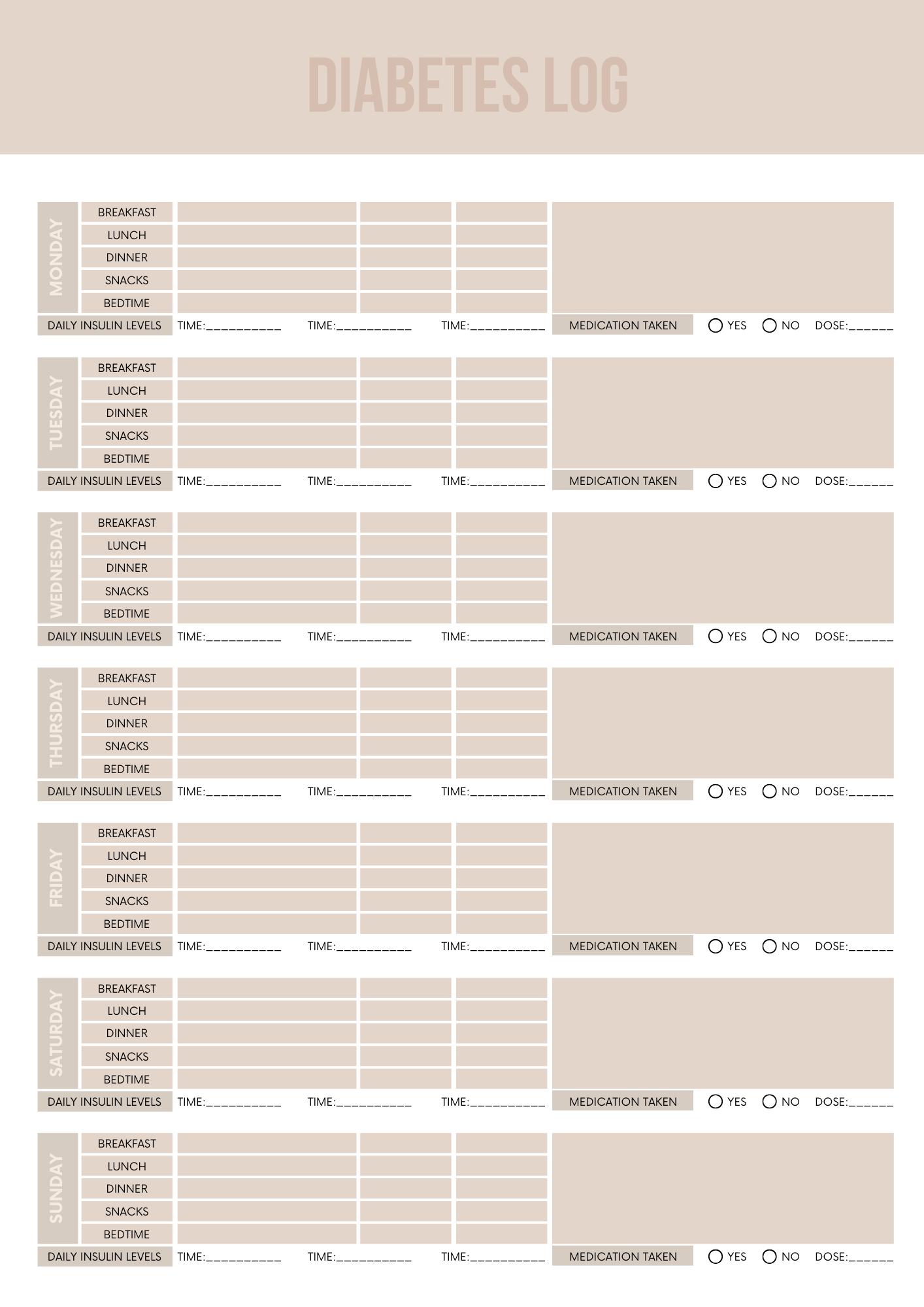 Diabetes Journal Template Daily Health Tracker for Managing Diabetes