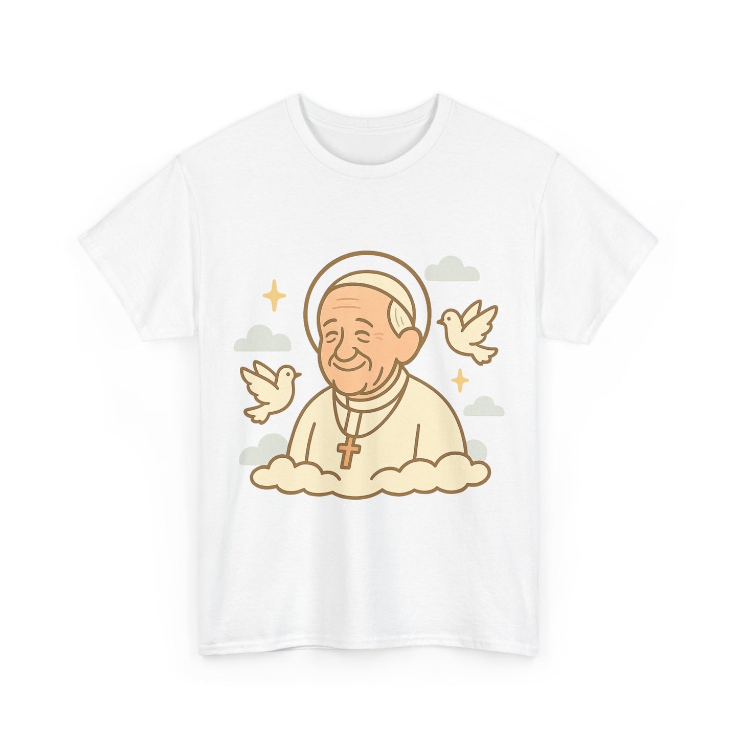 Papa Francisco espiritual con palomas | Ilustración de dibujos animados de Tributo Celestial