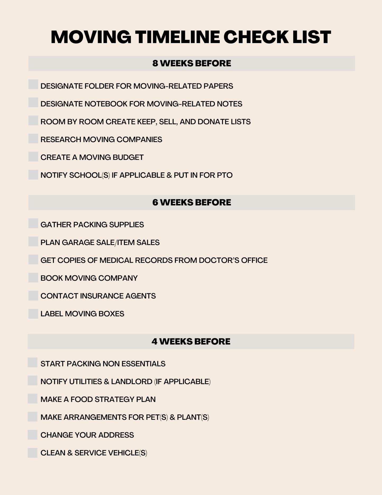 Plantilla de planificador de mudanzas editable en Canva