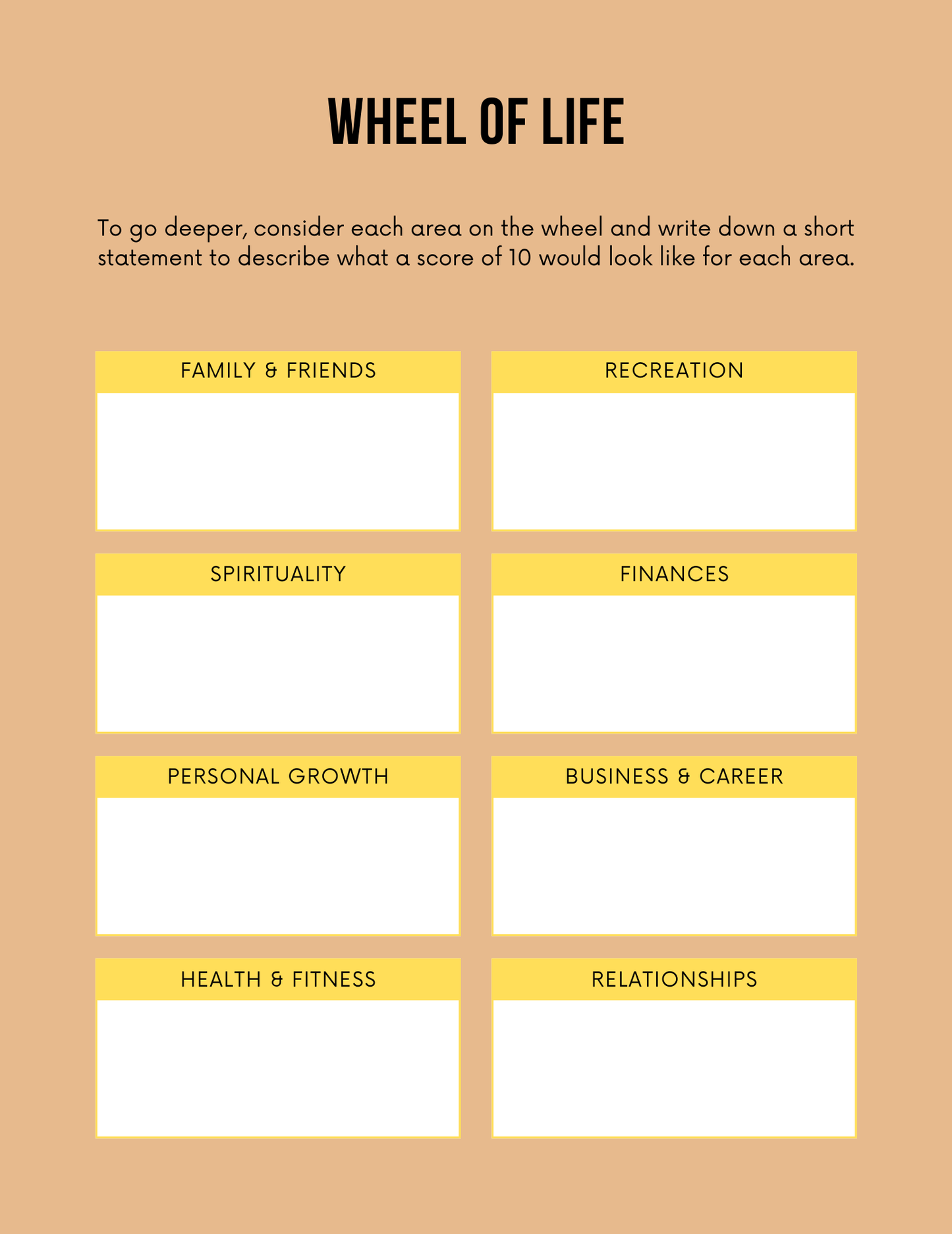 Wheel of Life Planner Printable Life Balance Worksheet & Journal
