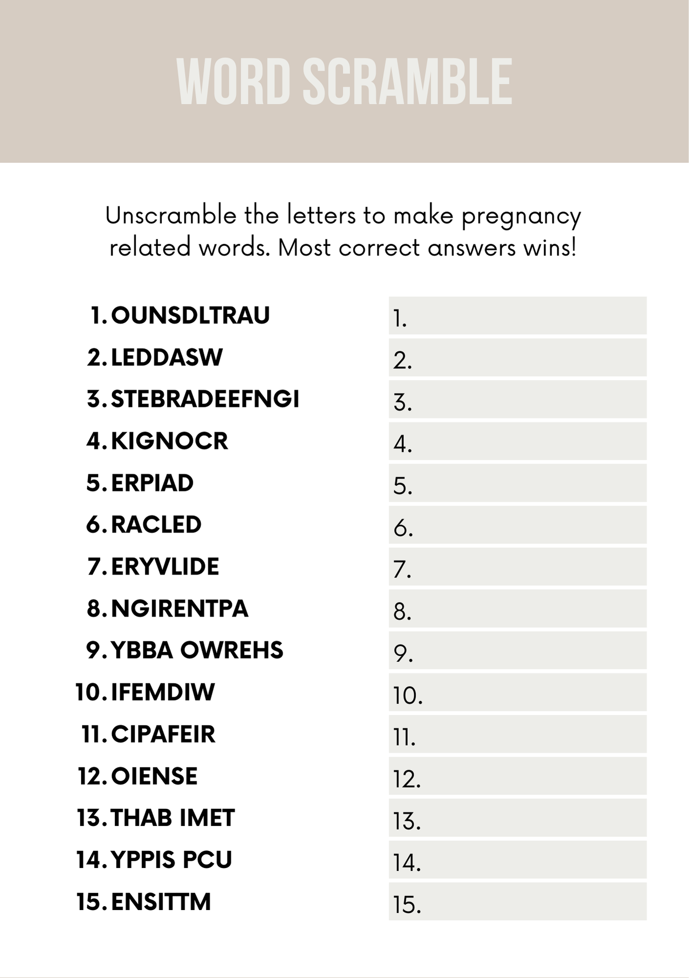 Baby Shower Games & Answers