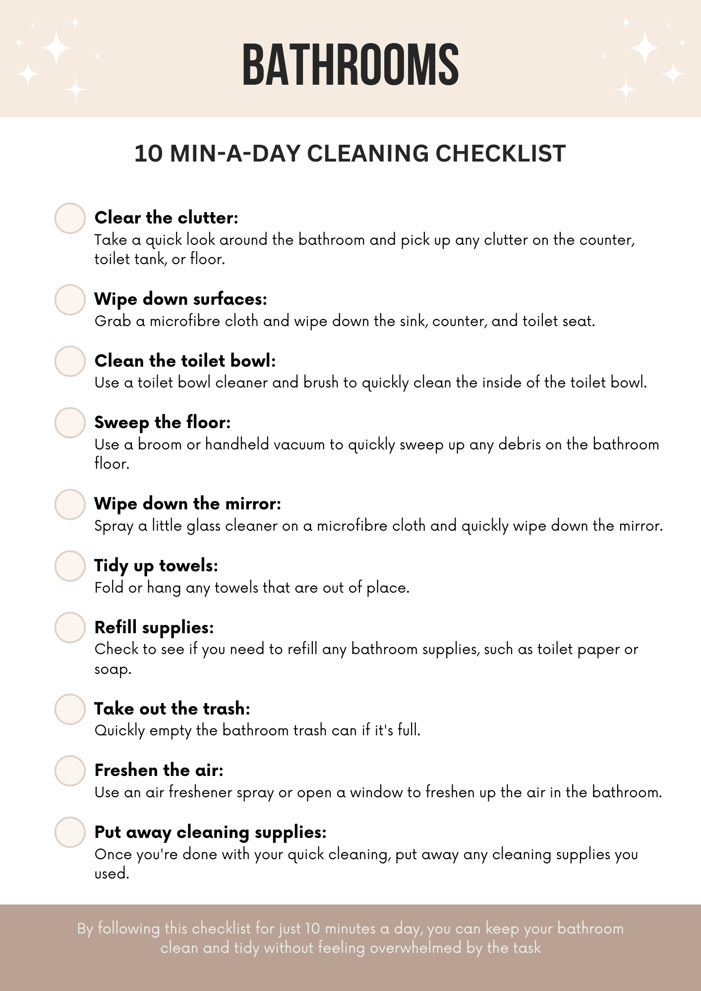 10m a Day Cleaning Checklists Canva Free Editable Template