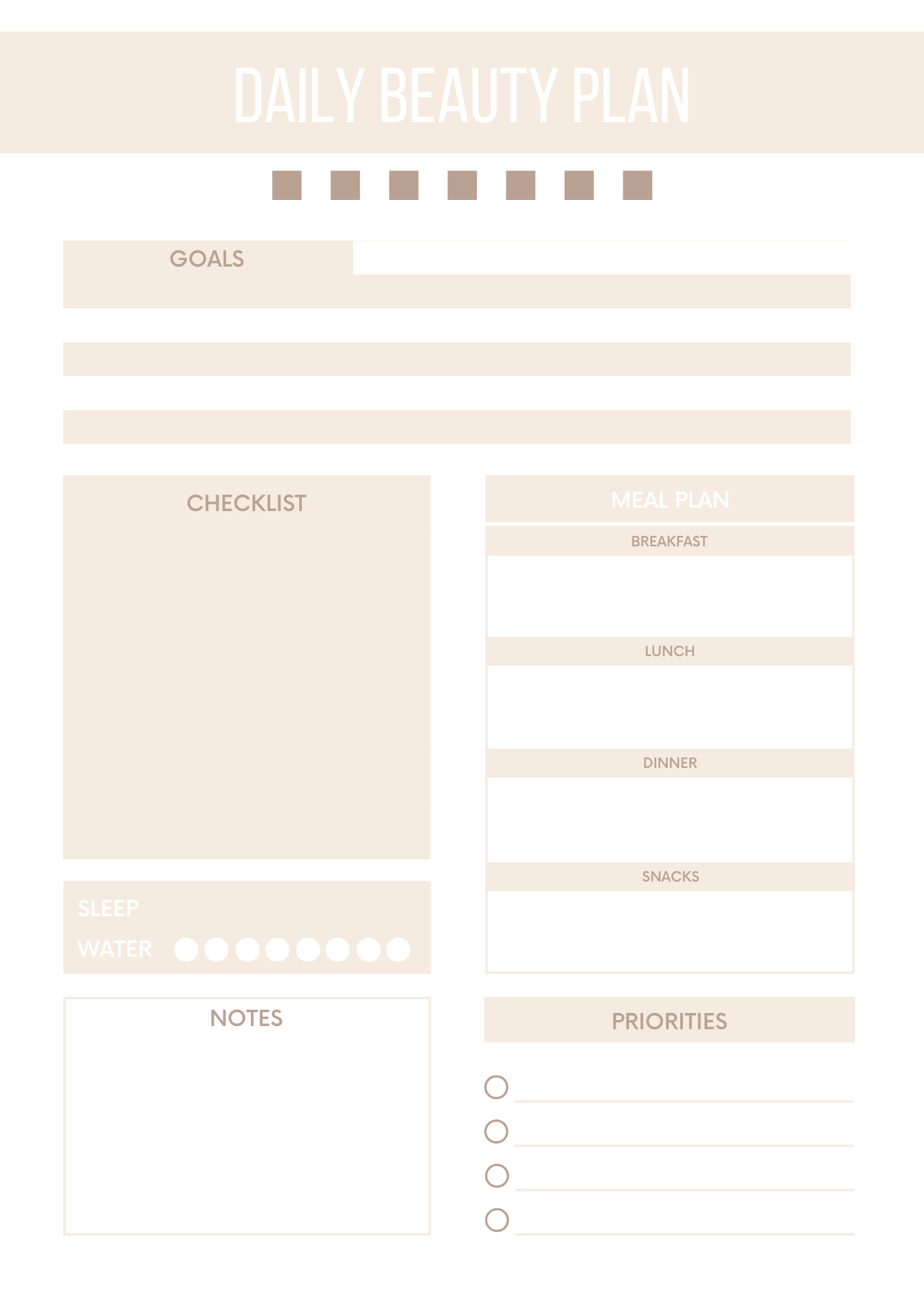 Beauty Planner Editable Canva Template for Skincare Routine