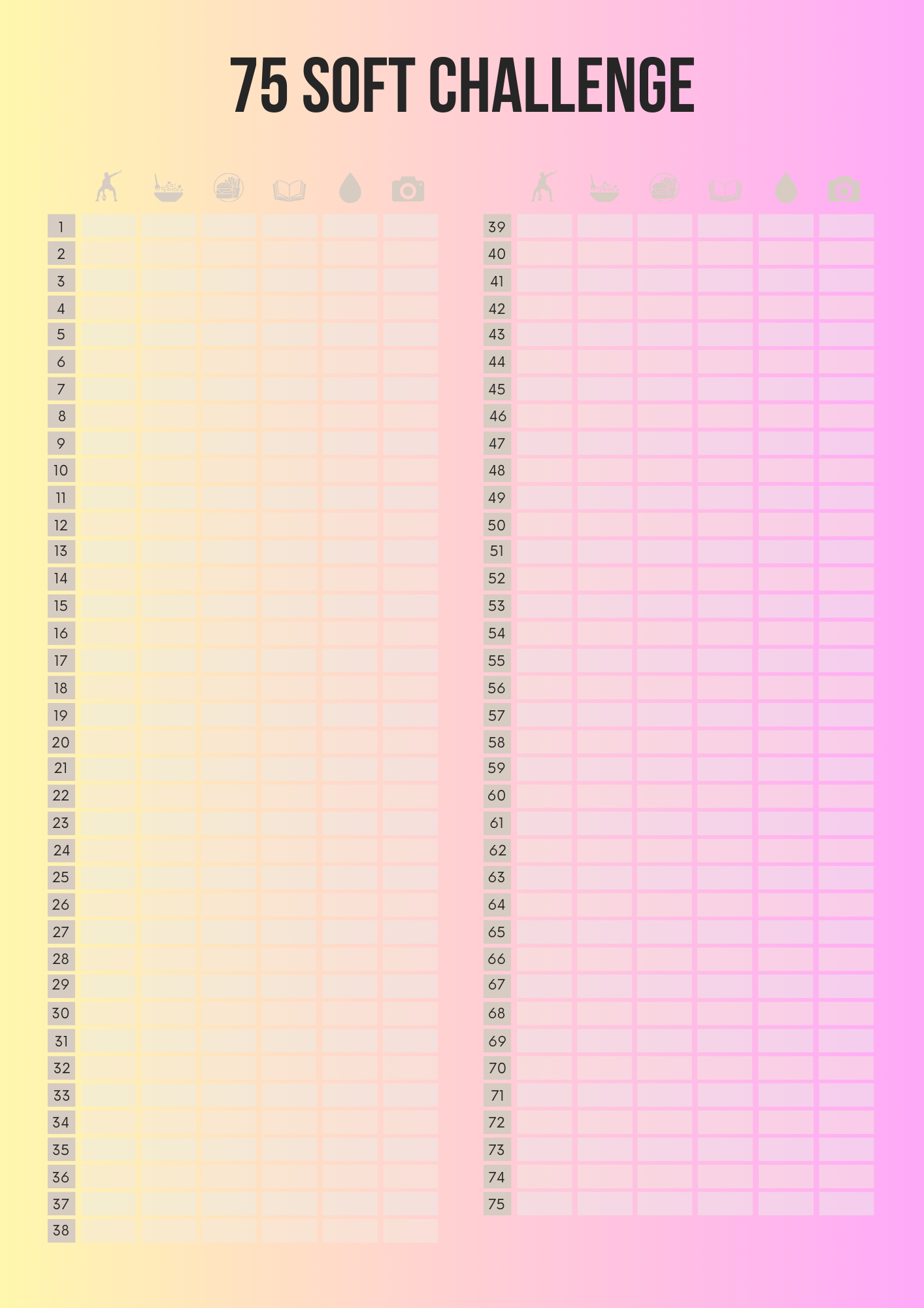 75 Soft Challenge Editable Canva Template for Health Goals Tracking