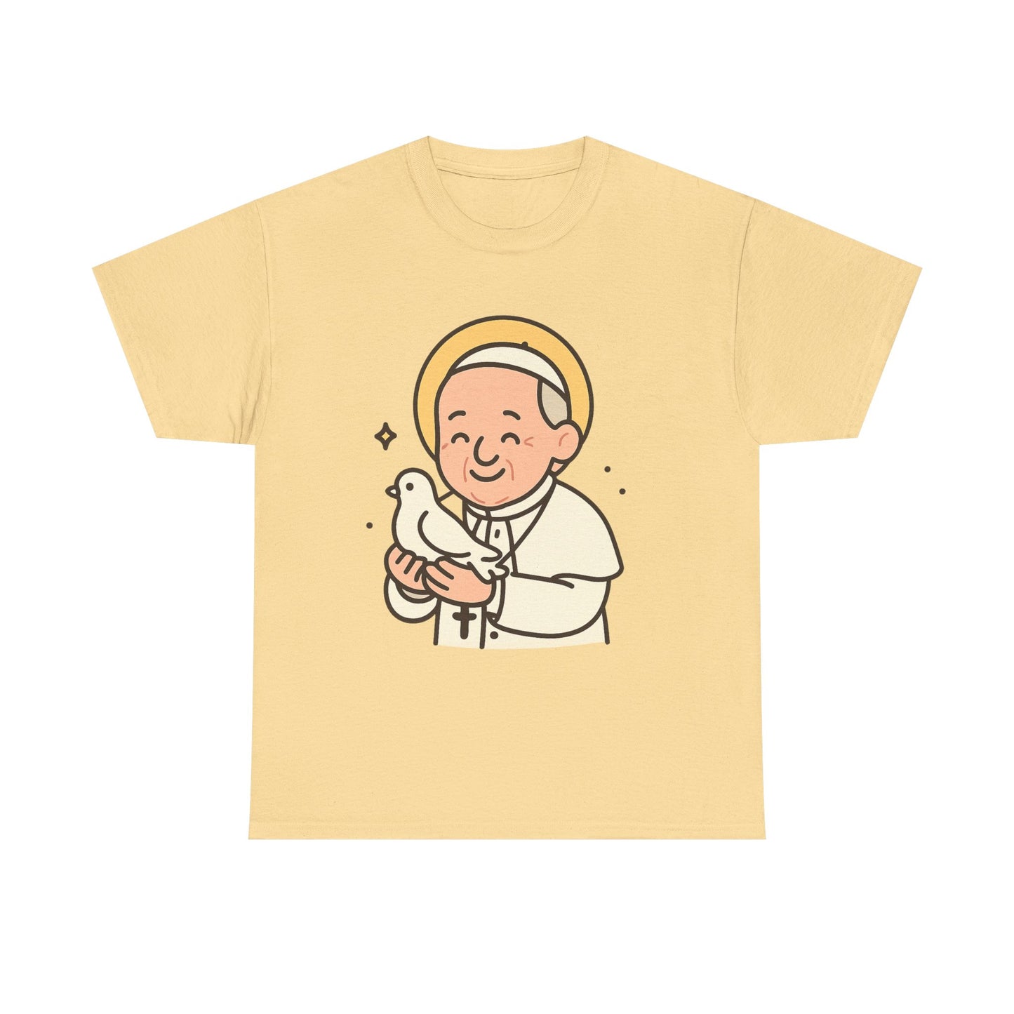 Ilustración kawaii del Papa Francisco con homenaje a la paloma