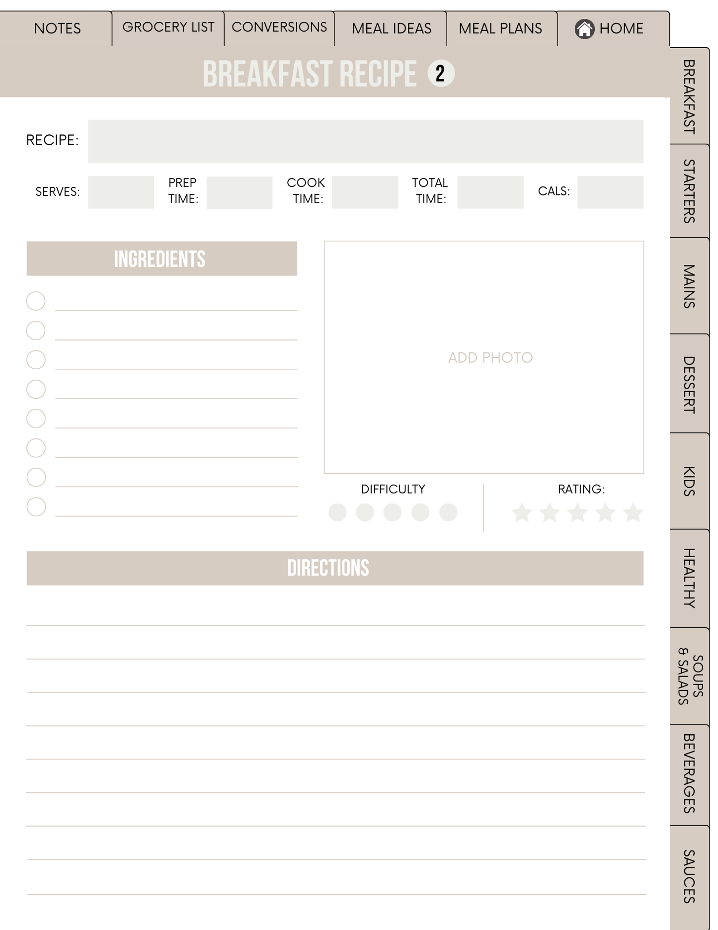 Digital Recipe Planner Editable Canva Template for Meal Prepping Success
