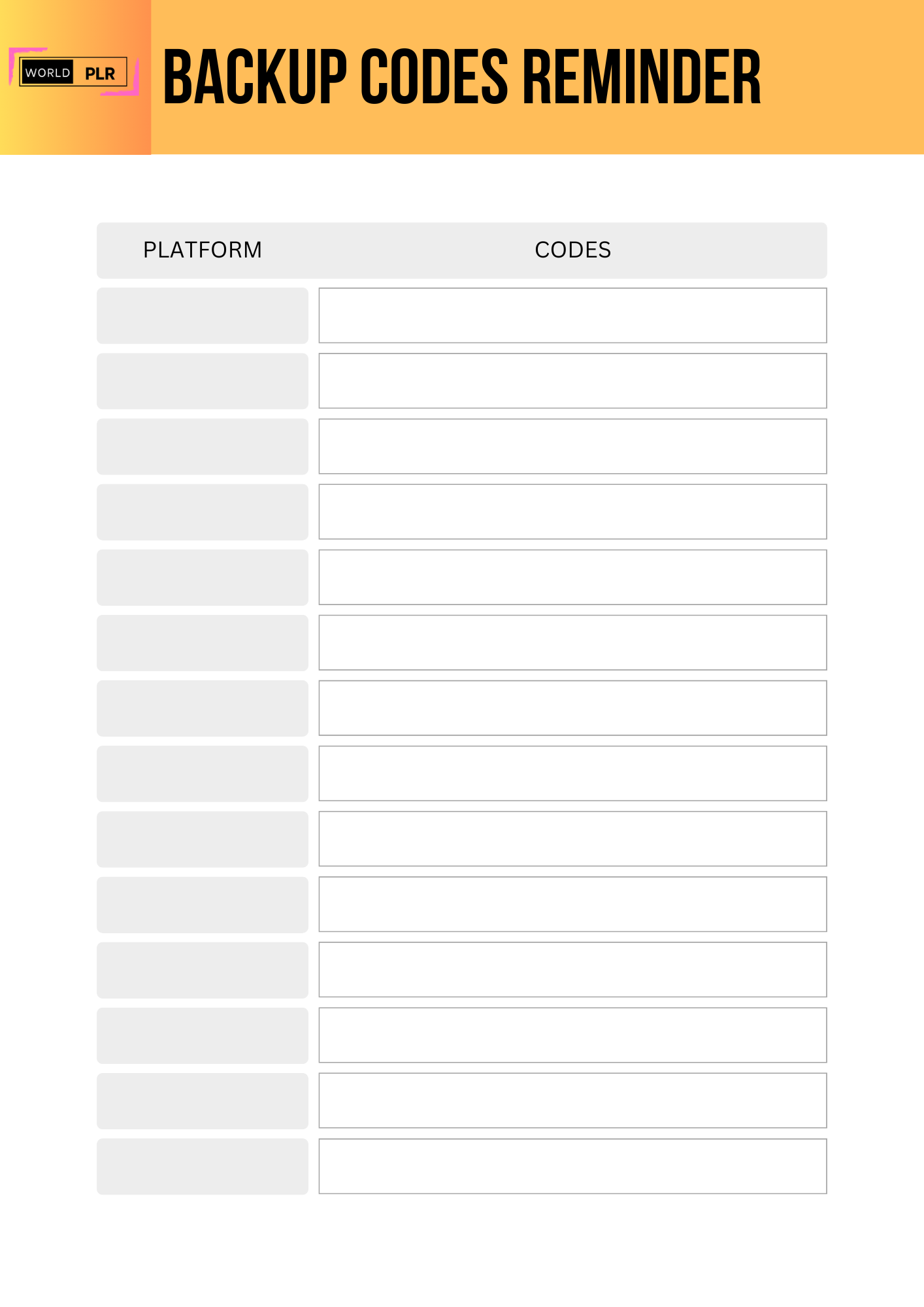 Backup codes Reminder