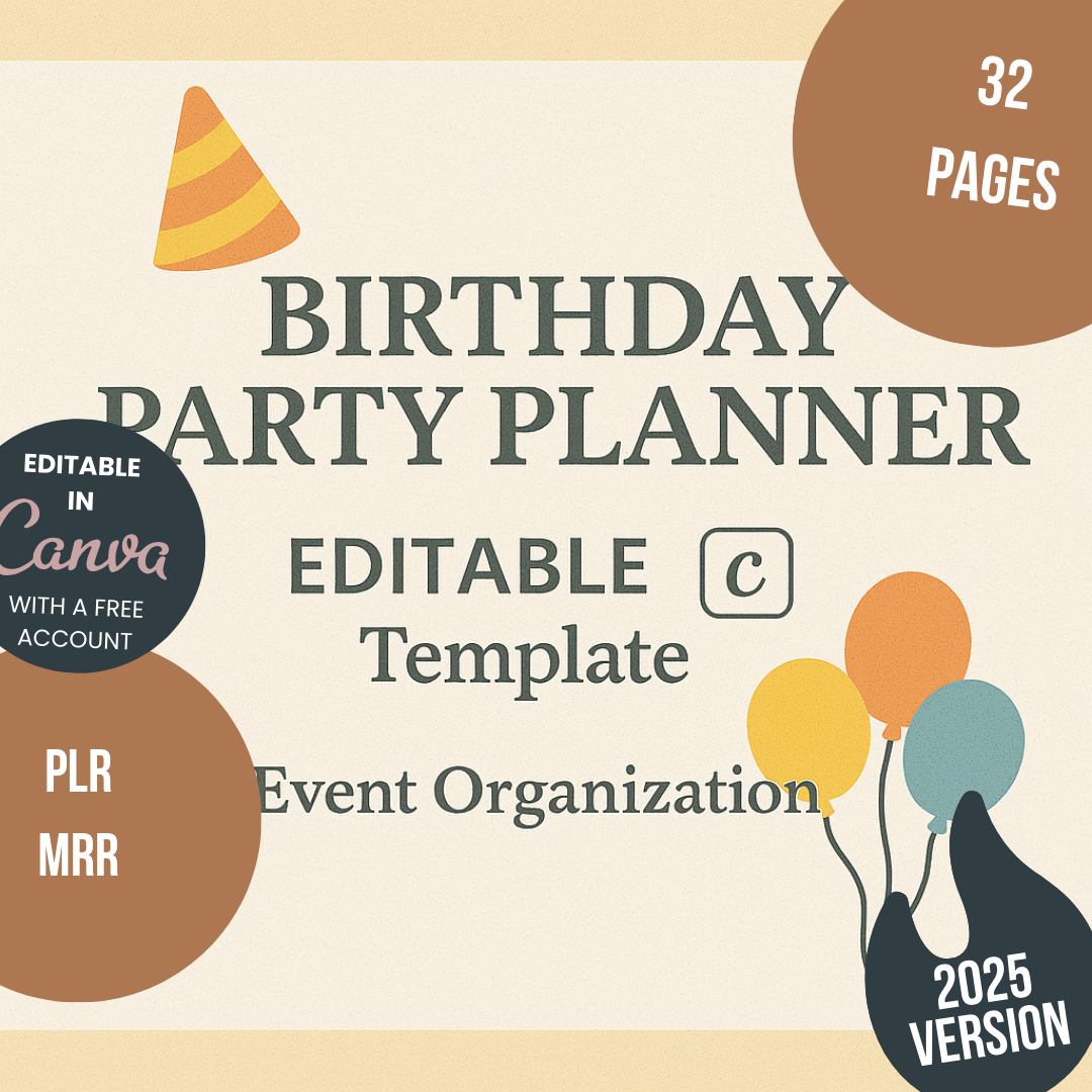 Birthday Party Planner Editable Canva Template for Event Organization