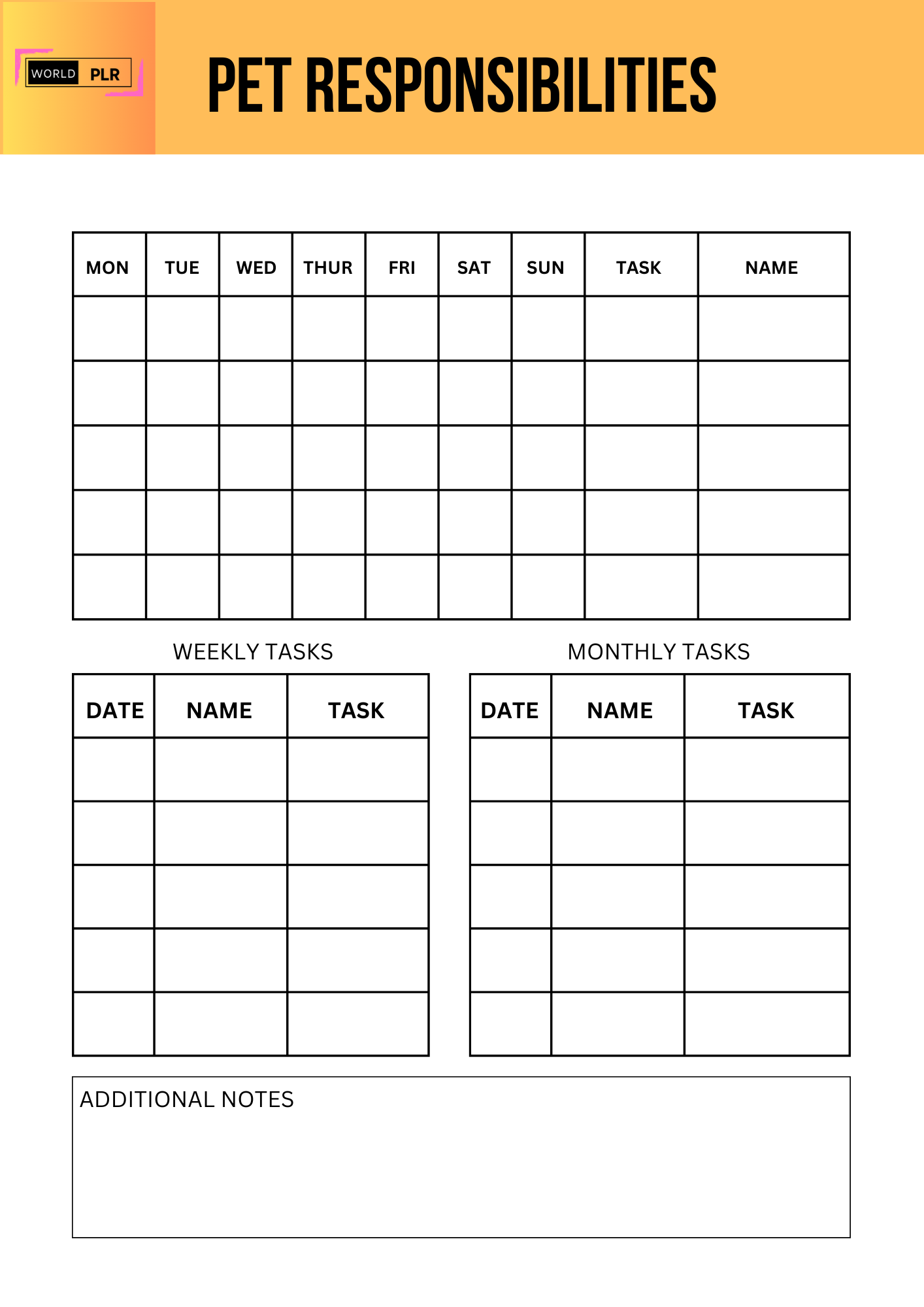 Pet Responsibilities Log