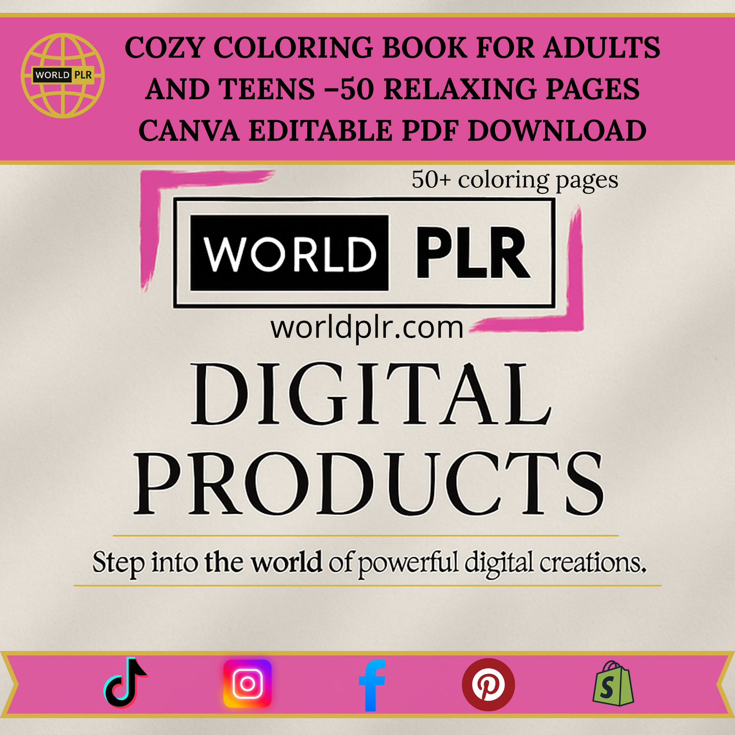 Cozy Coloring Book for Adults and Teens – 50 Relaxing Pages – Canva Editable PDF Download