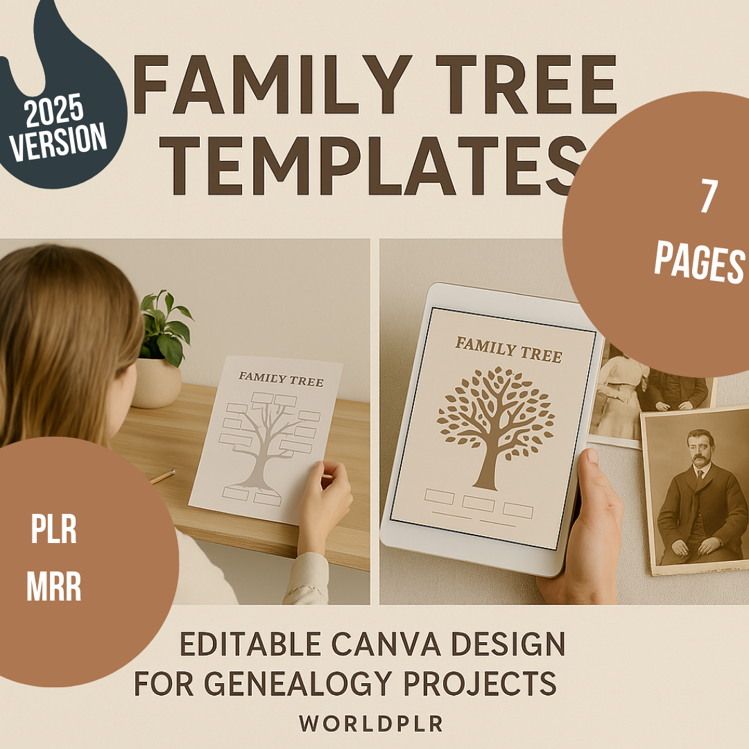 Plantilla de árbol genealógico editable en Canva para proyectos de genealogía