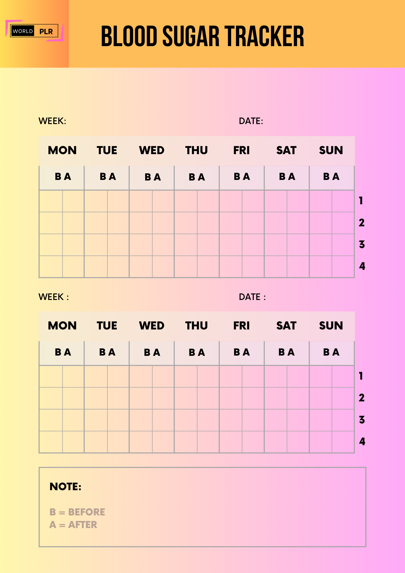 Journal Sheet - Blood Sugar Tracker