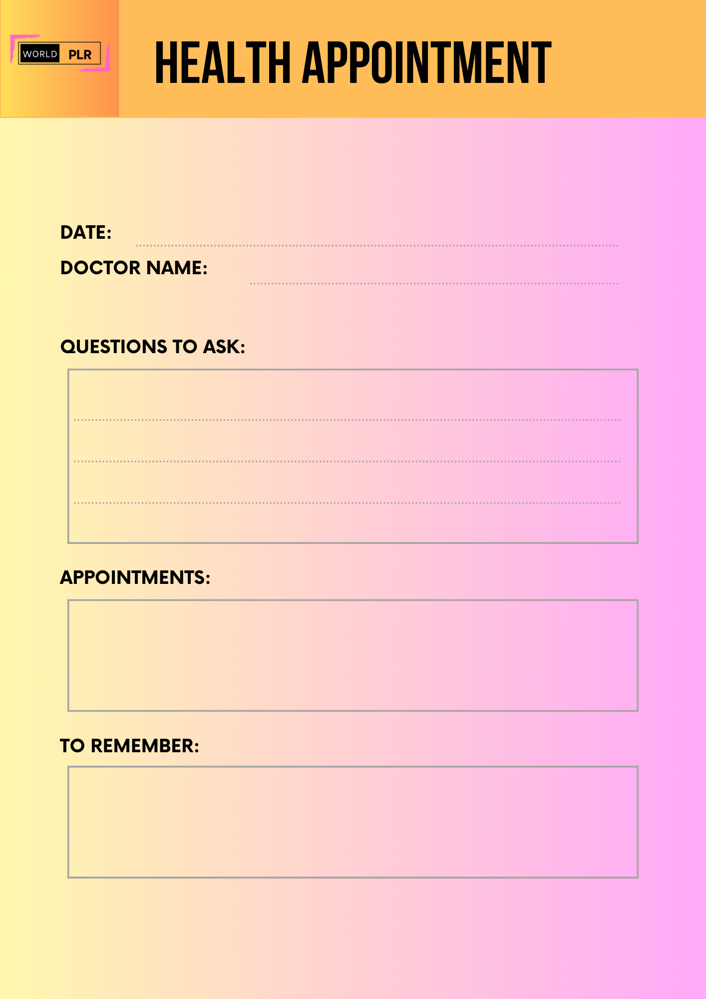 Journal Sheet - Health Appointment