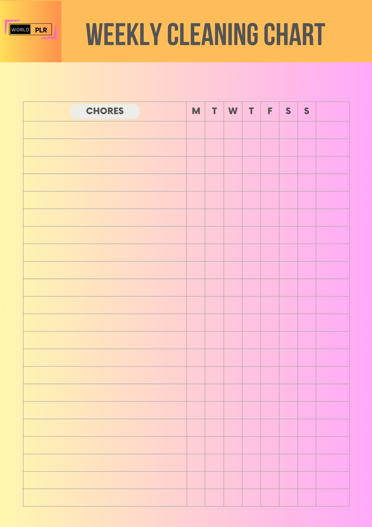 Journal Sheet - Weekly Cleaning Chart
