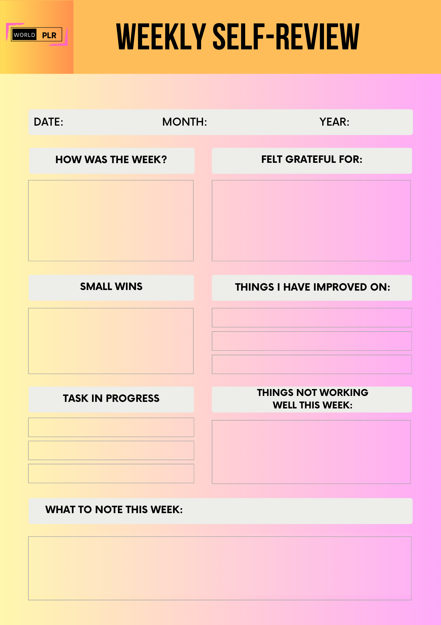 Journal Sheet - Weekly Self-Review