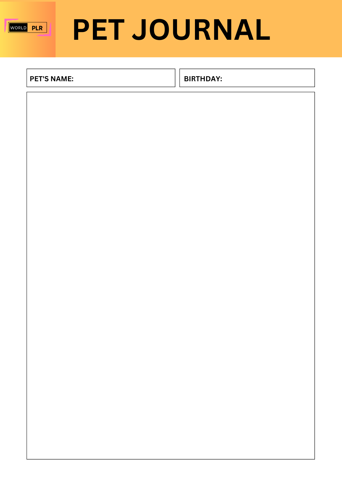 Pet Journal Sheet