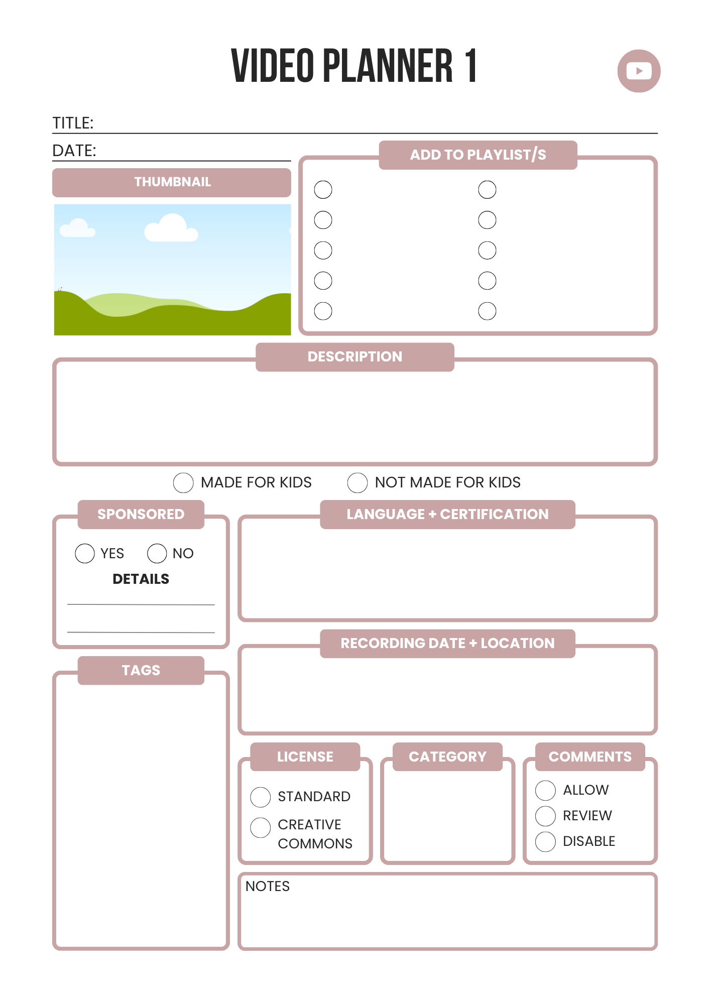YouTube Planner 2025 – Editable Canva Template for Video Content, Growth & Monetization