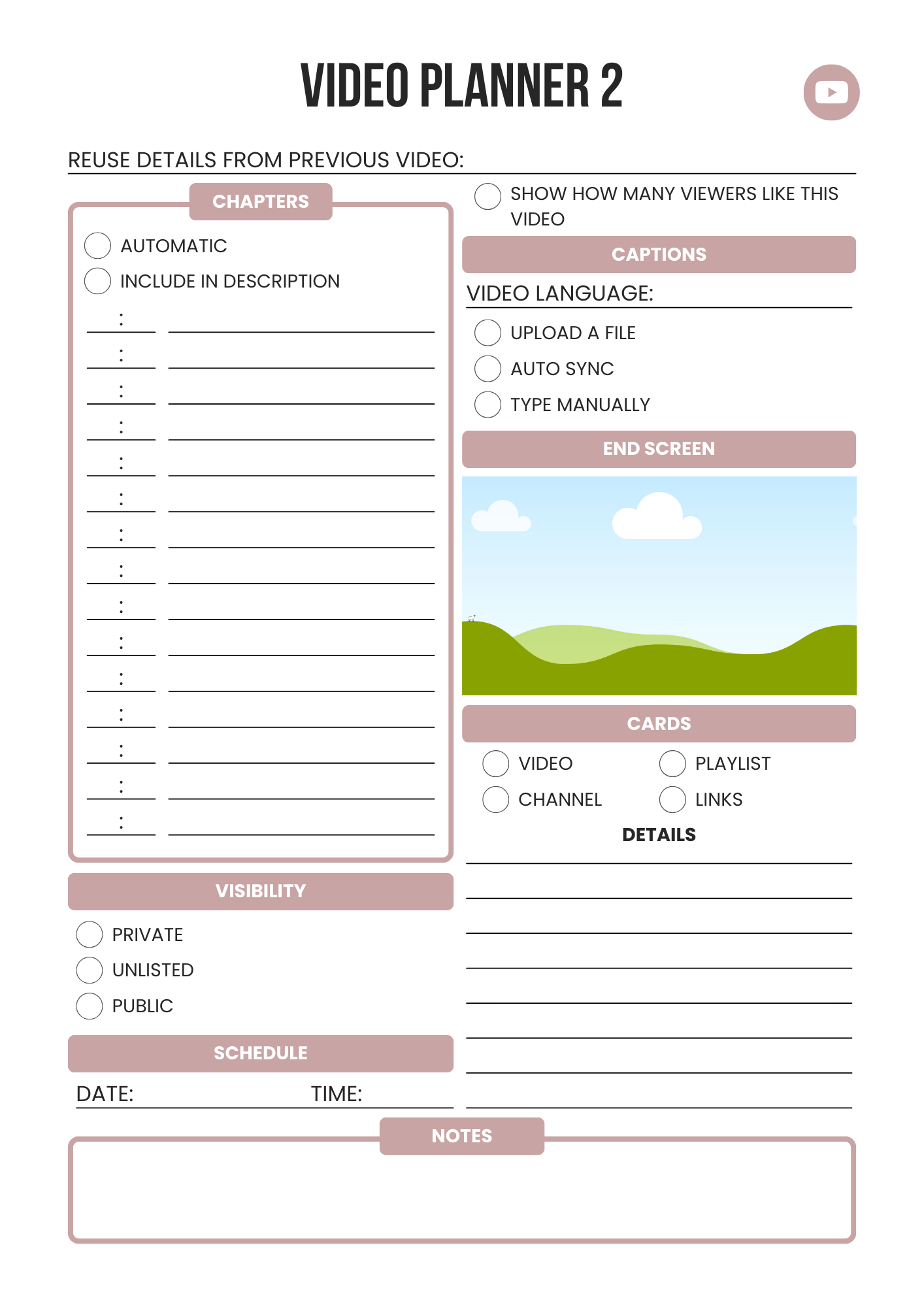 YouTube Planner 2025 – Editable Canva Template for Video Content, Growth & Monetization