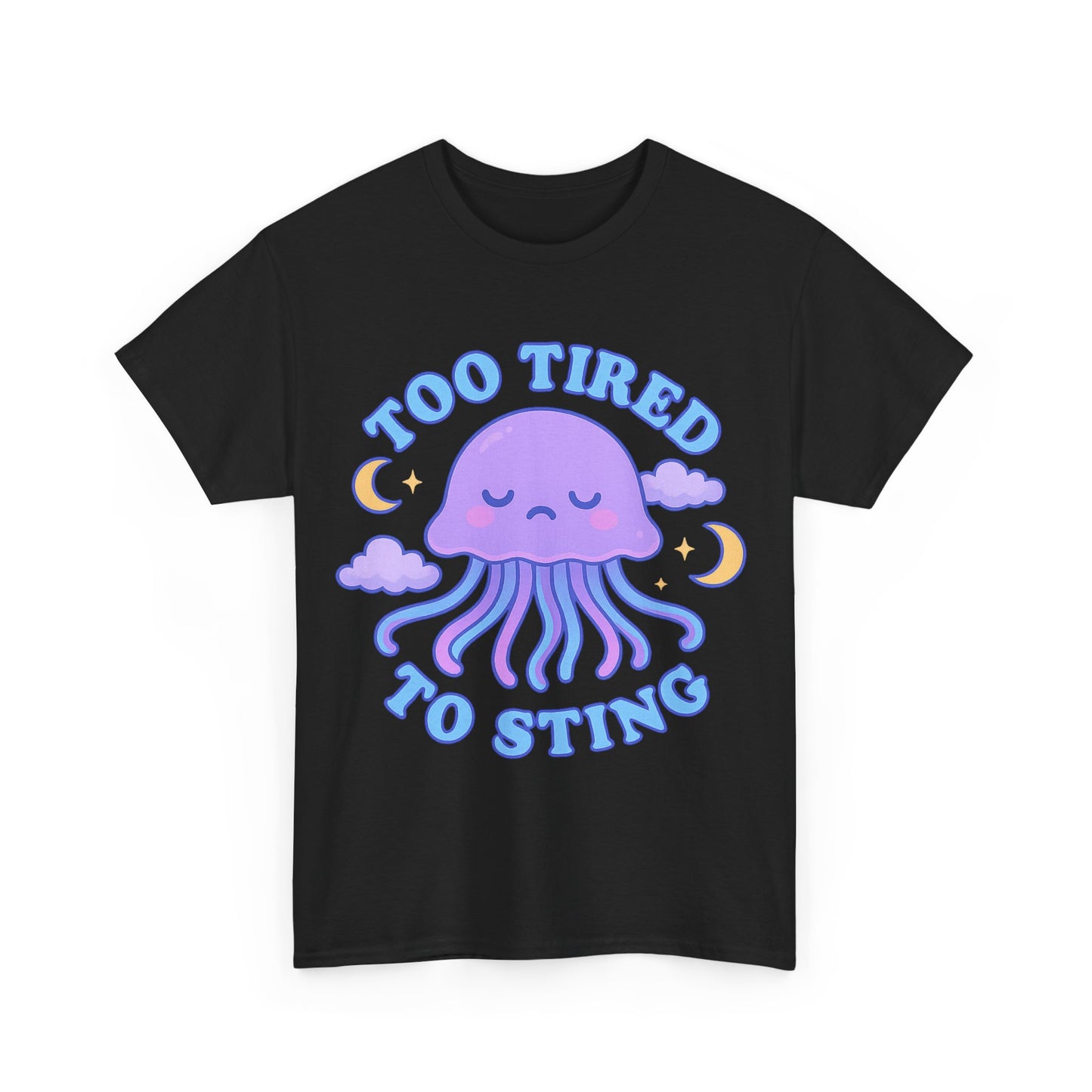 Too Tired To Sting Sleepy Jellyfish Pastel Moon Cloud T-Shirt Design