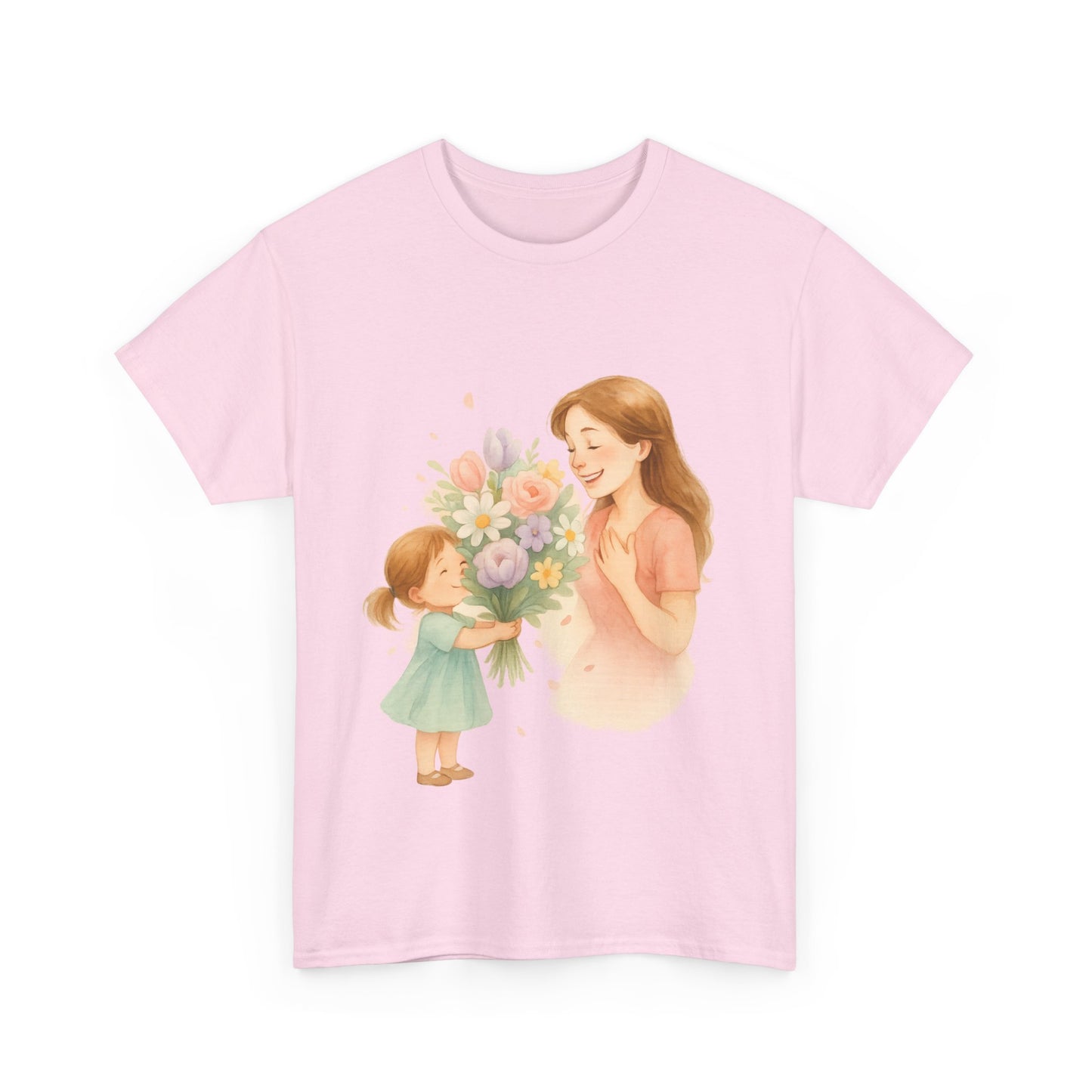 Mother's Day Bouquet Hug  Watercolor Mom and Daughter Printable Illustration