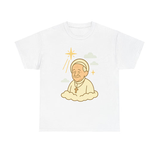 Heavenly Pope Francis in Cartoon Style | Floating Cloud Tribute Illustration