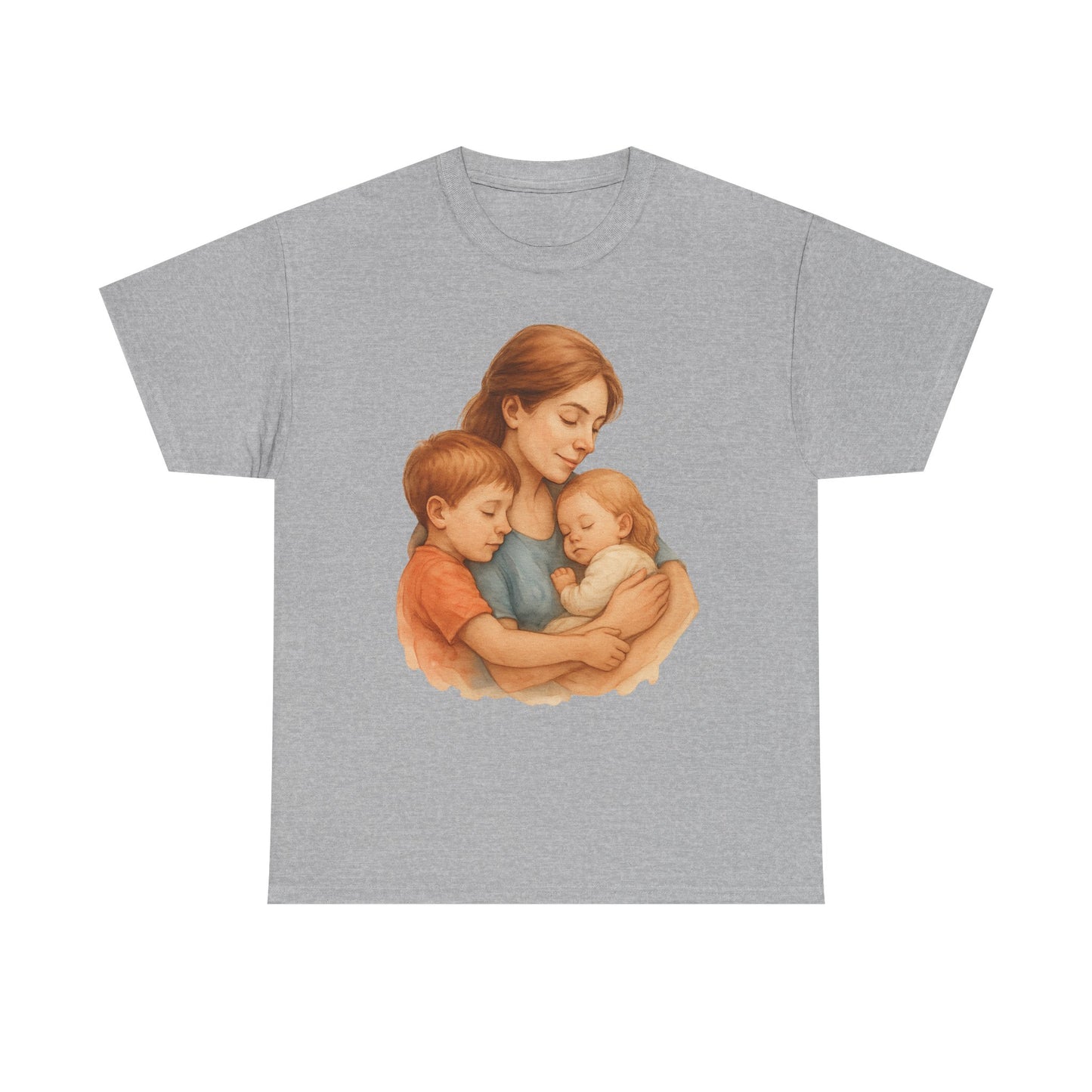 Watercolor Mother with Two Children Hug Emotional Mother's Day Wall Art