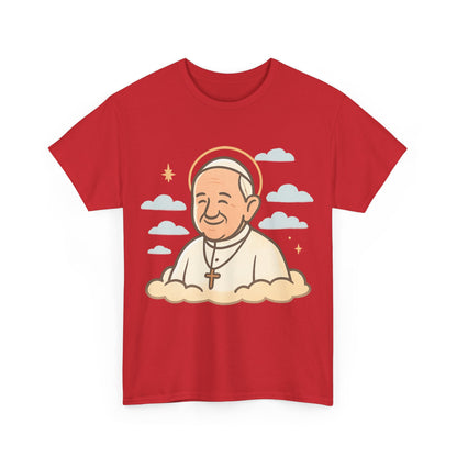 Heavenly Pope Francis on Cloud | Peaceful Tribute Cartoon Illustration