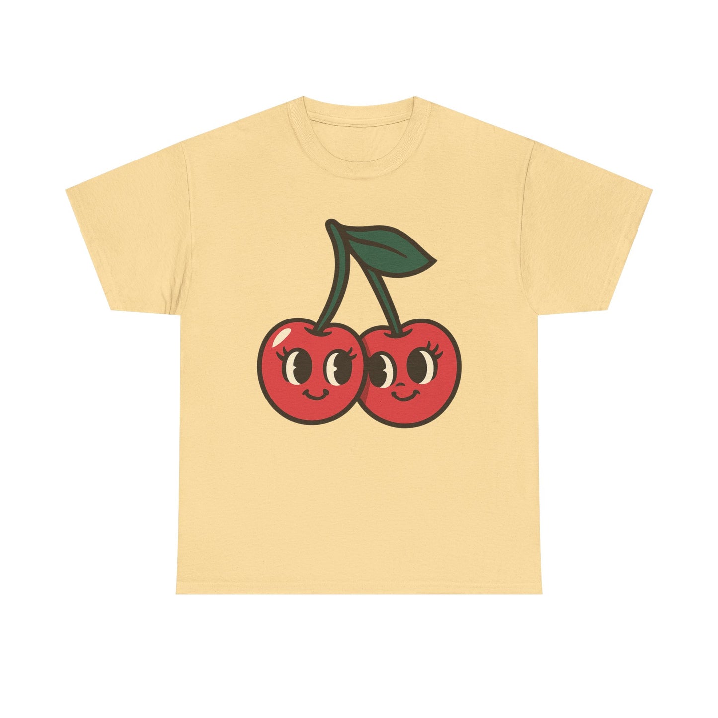 Cute Cherries Italian Design Art  Retro Cartoon Style Fruit with Eyelashes