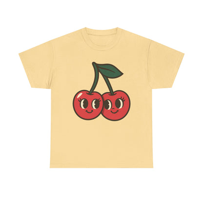 Cute Cherries Italian Design Art  Retro Cartoon Style Fruit with Eyelashes
