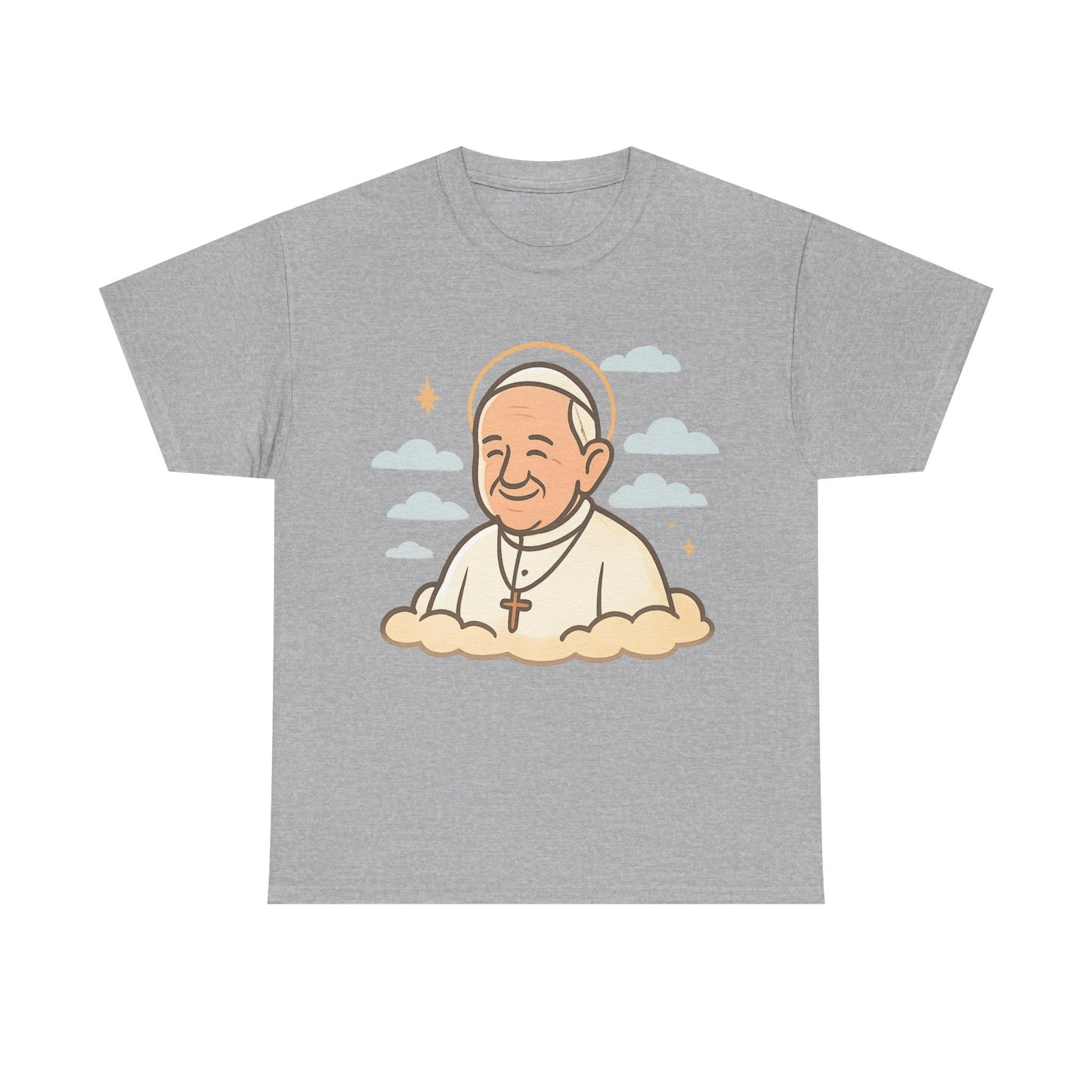 Heavenly Pope Francis on Cloud | Peaceful Tribute Cartoon Illustration